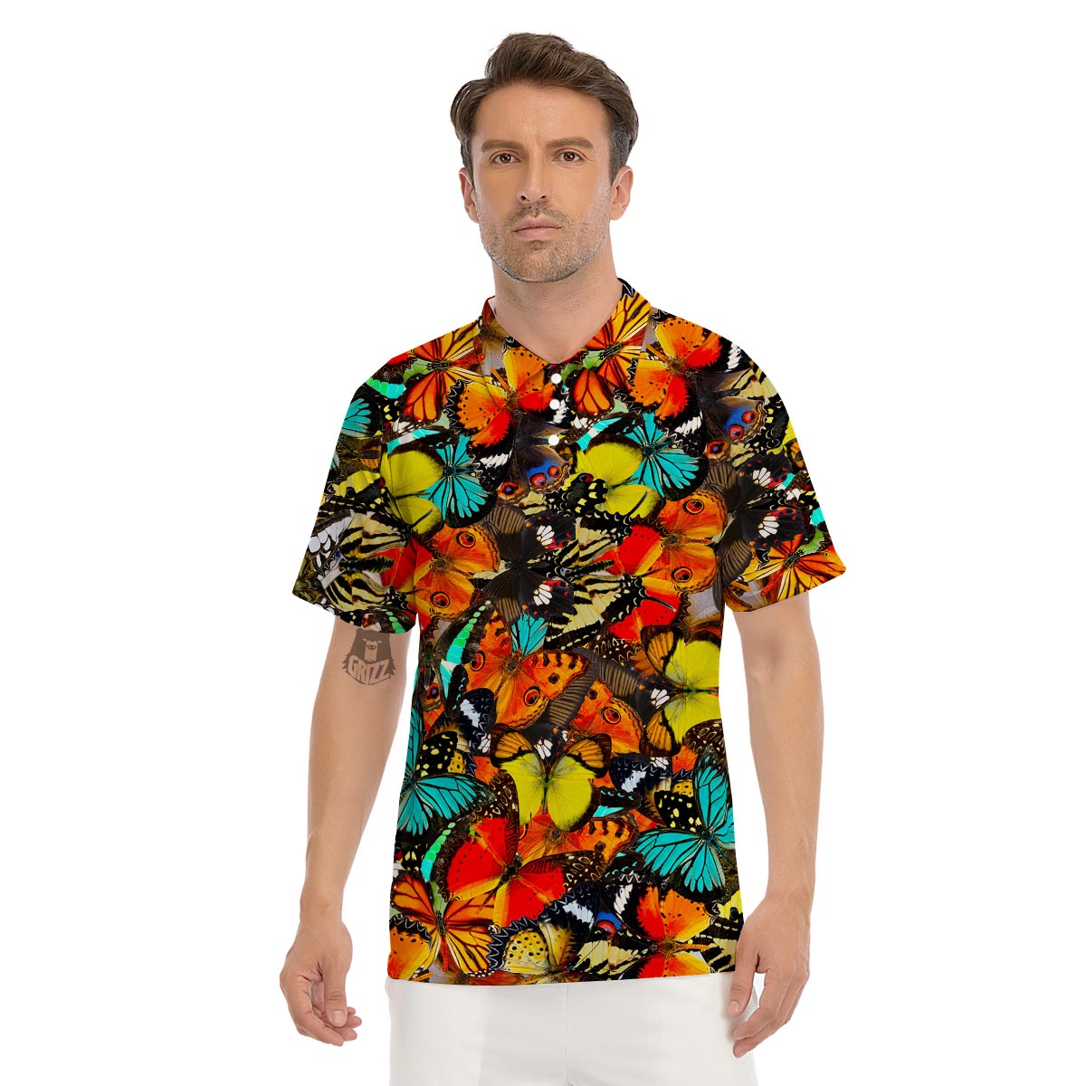 Abstract Colorful Butterfly Print Men's Golf Shirts-grizzshop