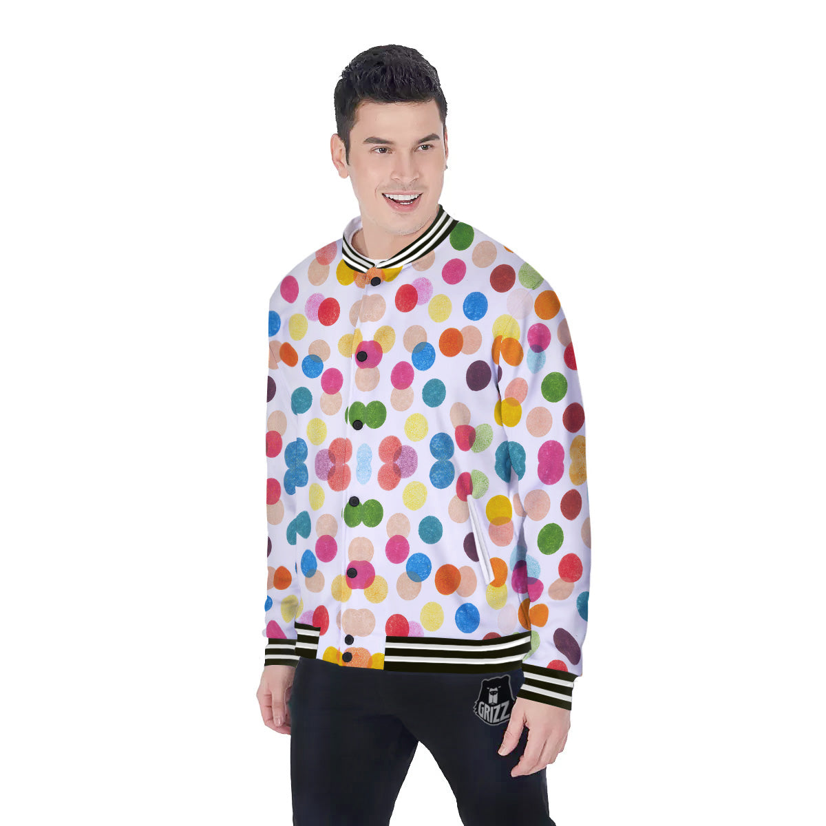 Abstract Colorful Polka Dots Print Pattern Baseball Jacket-grizzshop