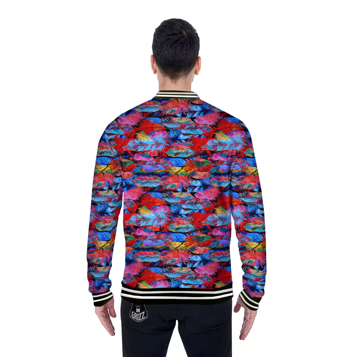 Abstract Feather Watercolor Boho Print Pattern Baseball Jacket-grizzshop