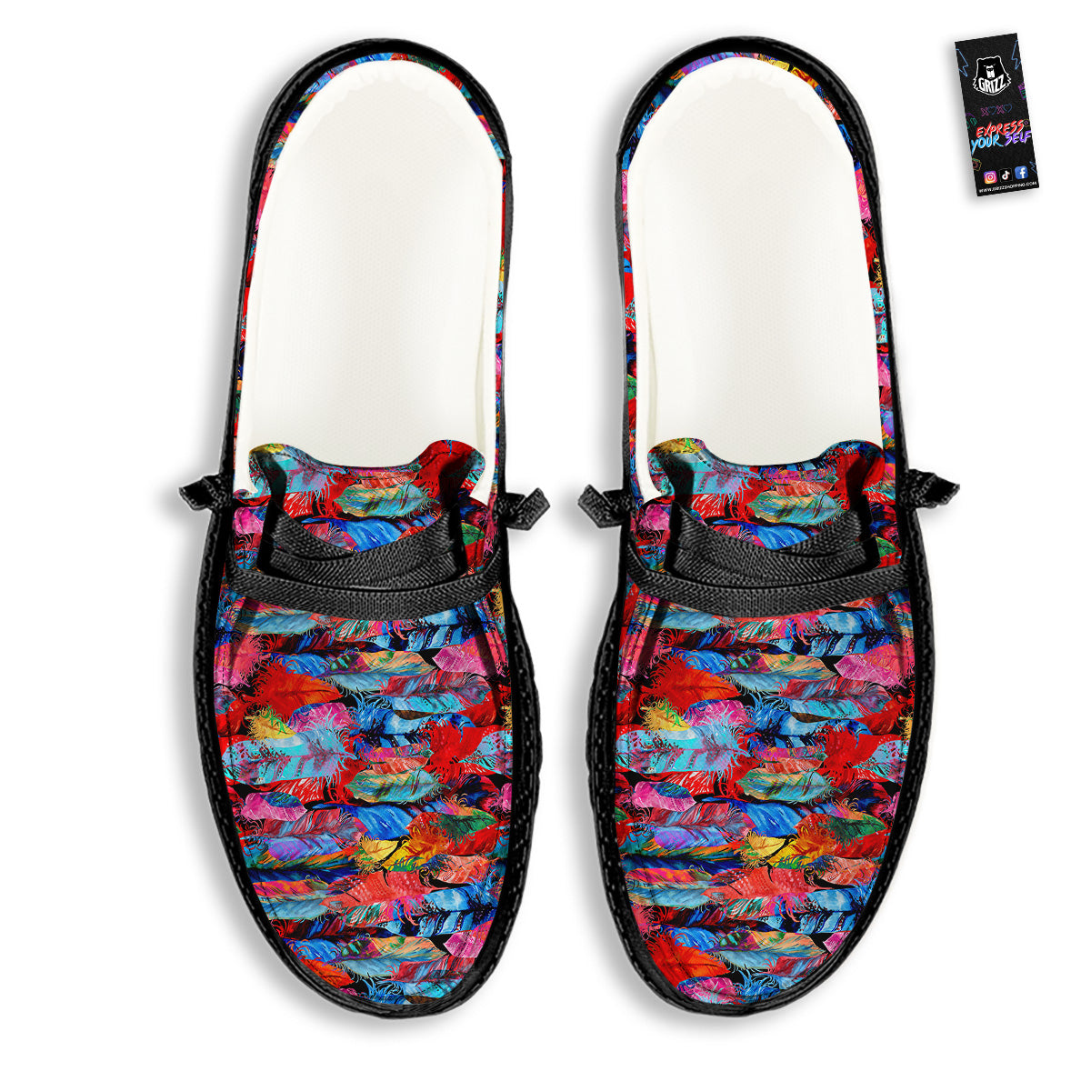Abstract Feather Watercolor Boho Print Pattern Black Loafers-grizzshop