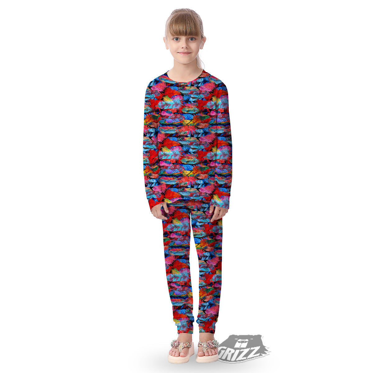 Abstract Feather Watercolor Boho Print Pattern Kid's Pajamas-grizzshop