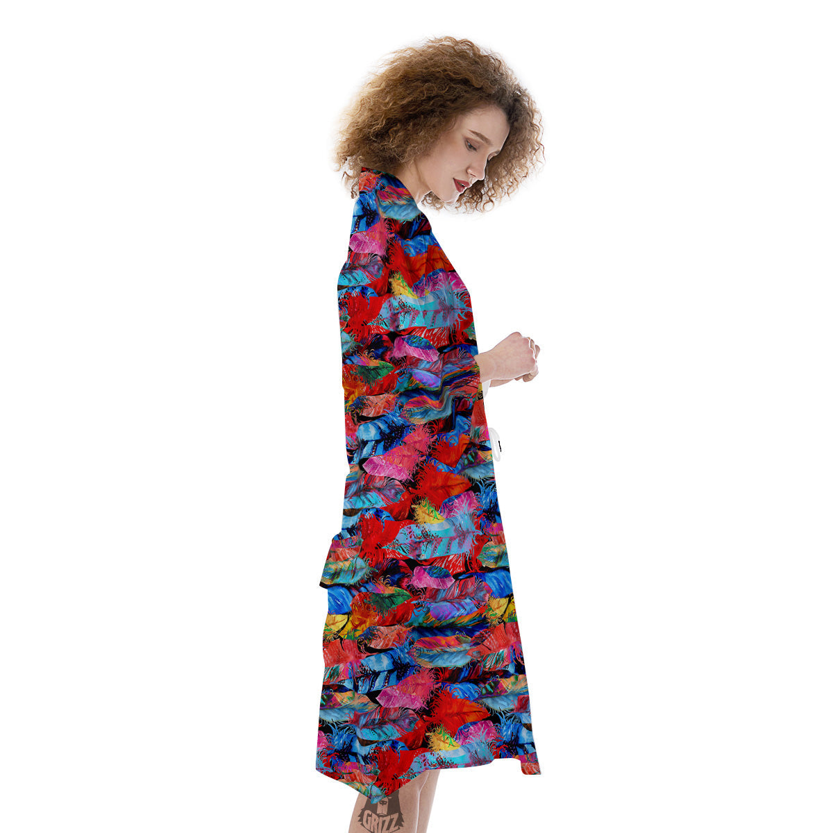 Abstract Feather Watercolor Boho Print Pattern Kimono-grizzshop