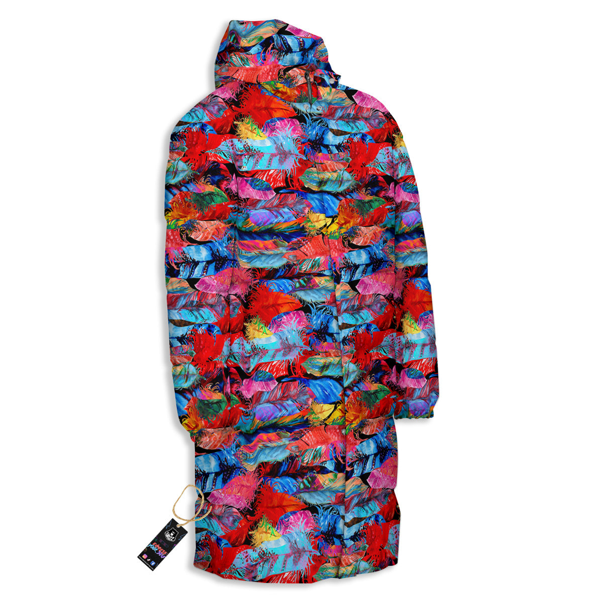 Abstract Feather Watercolor Boho Print Pattern Long Down Jacket-grizzshop