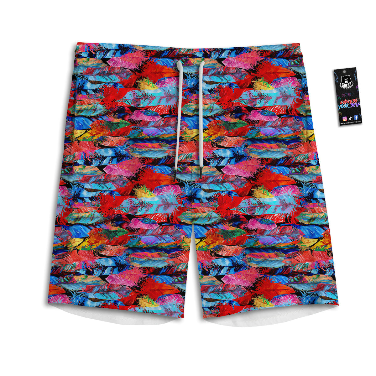 Abstract Feather Watercolor Boho Print Pattern Men's Athletic Shorts