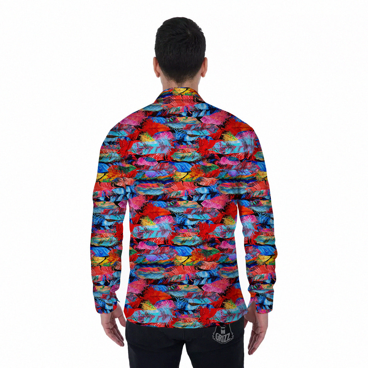 Abstract Feather Watercolor Boho Print Pattern Men's Long Sleeve Shirts-grizzshop