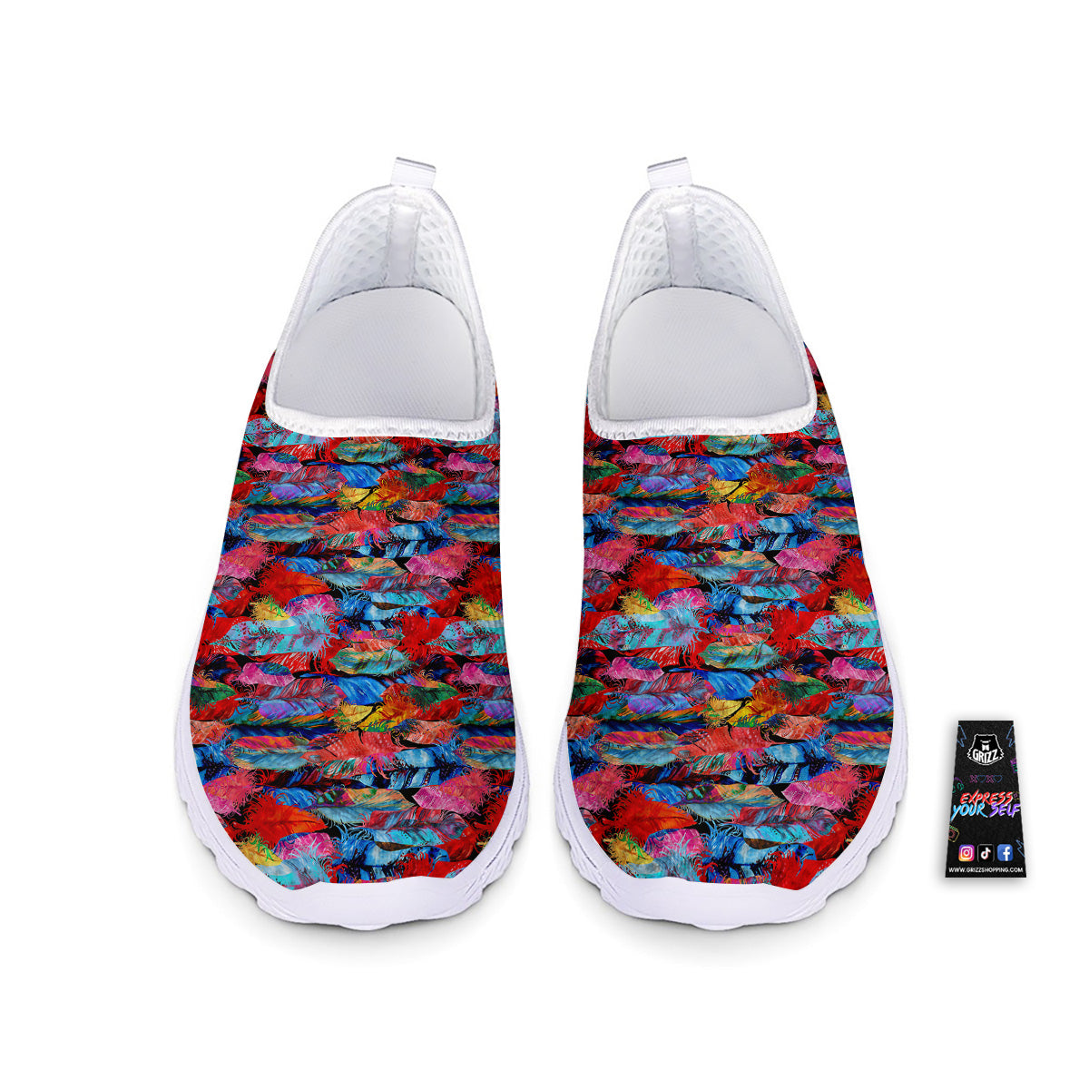 Abstract Feather Watercolor Boho Print Pattern Nurse Shoes-grizzshop