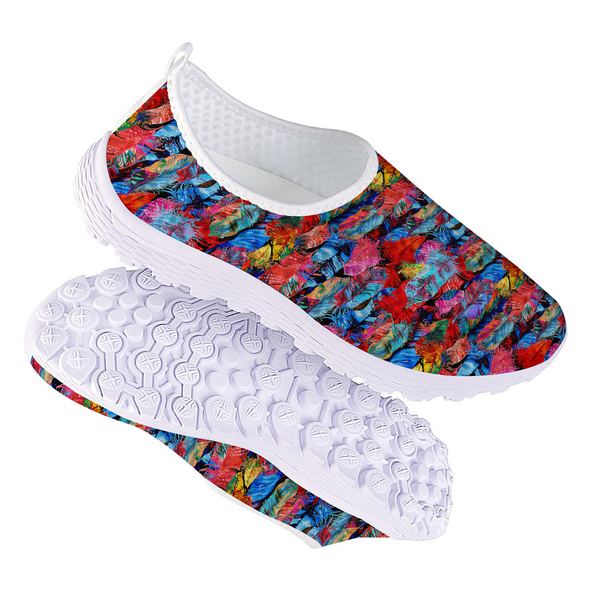 Abstract Feather Watercolor Boho Print Pattern Nurse Shoes-grizzshop
