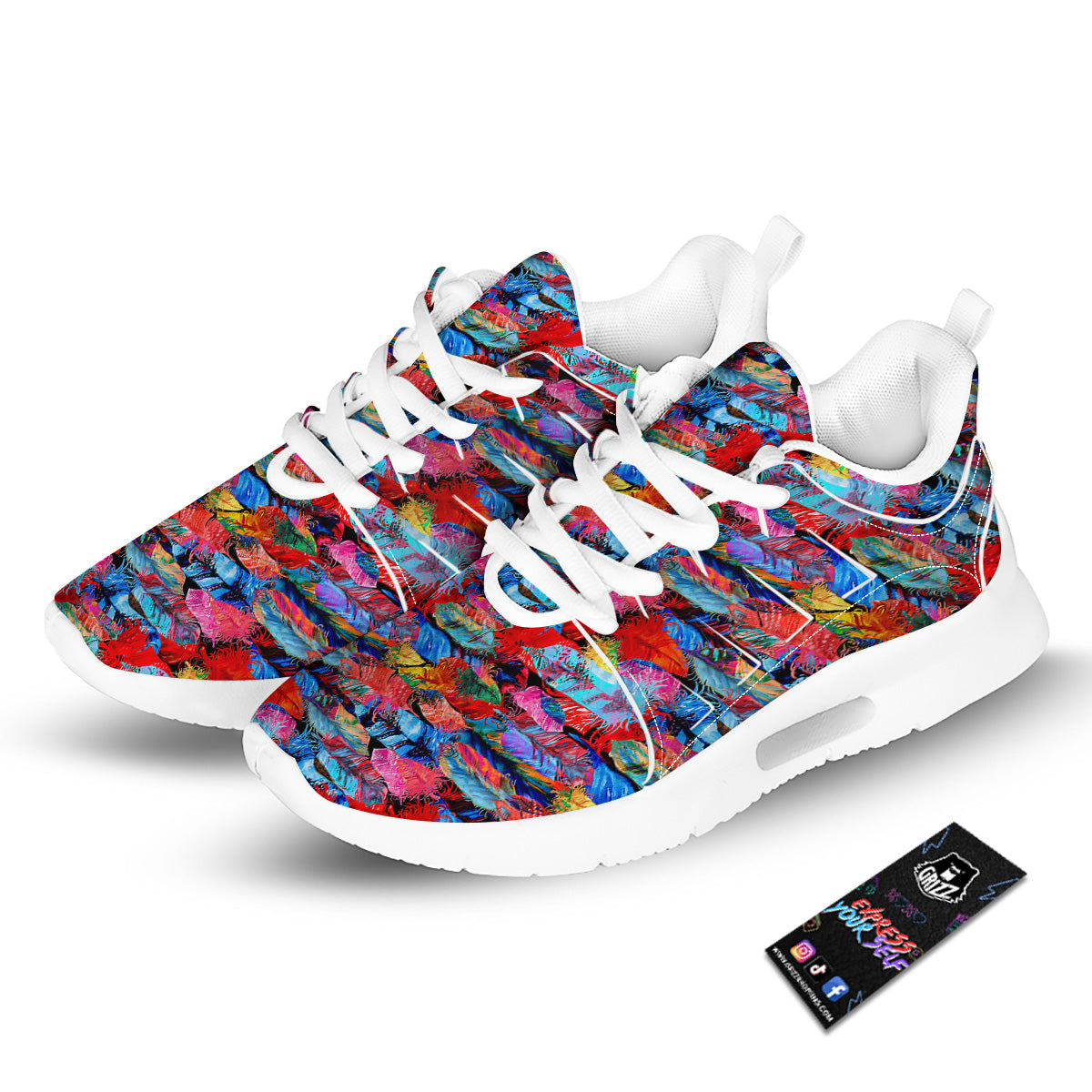 Abstract Feather Watercolor Boho Print Pattern Tennis Shoes-grizzshop