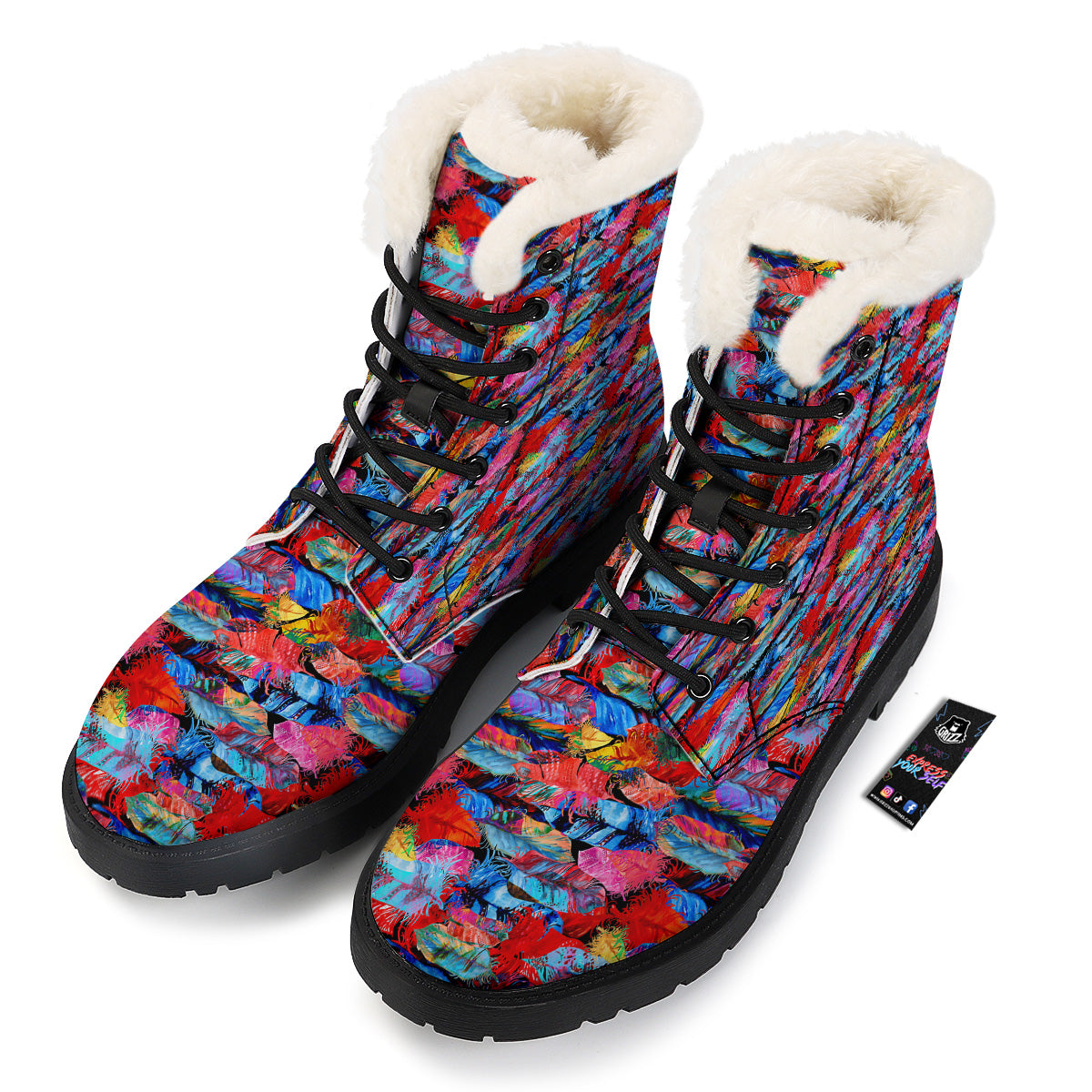 Abstract Feather Watercolor Boho Print Pattern Winter Boots-grizzshop