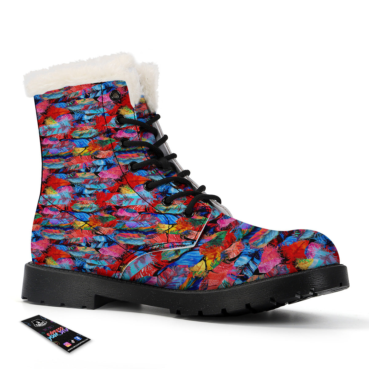 Abstract Feather Watercolor Boho Print Pattern Winter Boots-grizzshop
