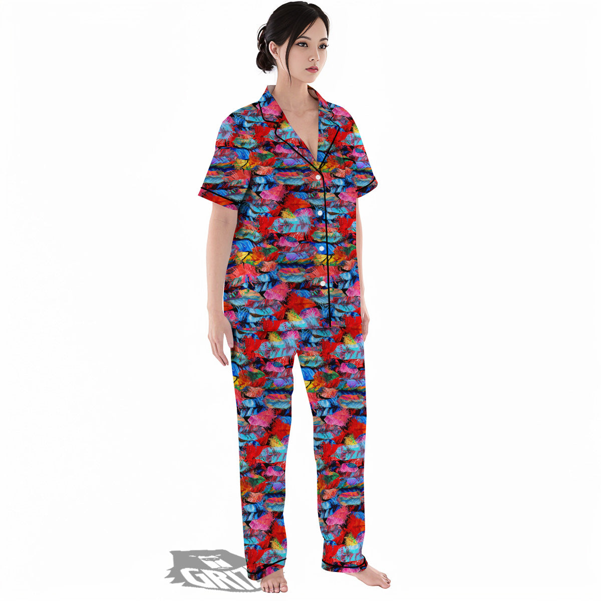 Abstract Feather Watercolor Boho Print Pattern Women's Pajamas Set-grizzshop