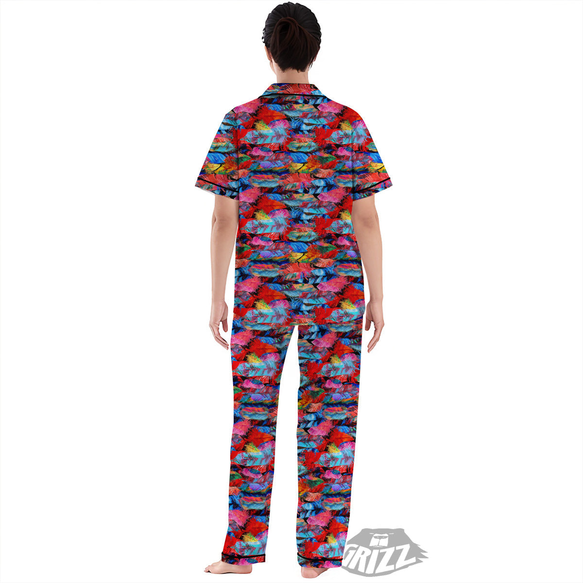 Abstract Feather Watercolor Boho Print Pattern Women's Pajamas Set-grizzshop
