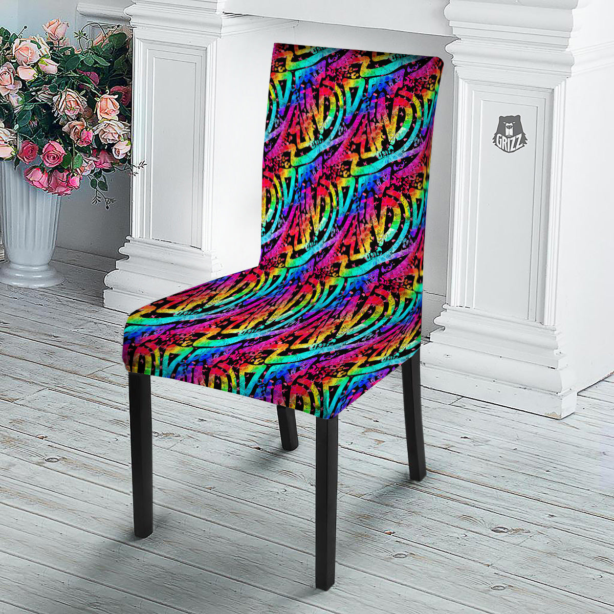 Abstract Graffiti Colorful Paint Print Pattern Dining Chair Slipcover-grizzshop