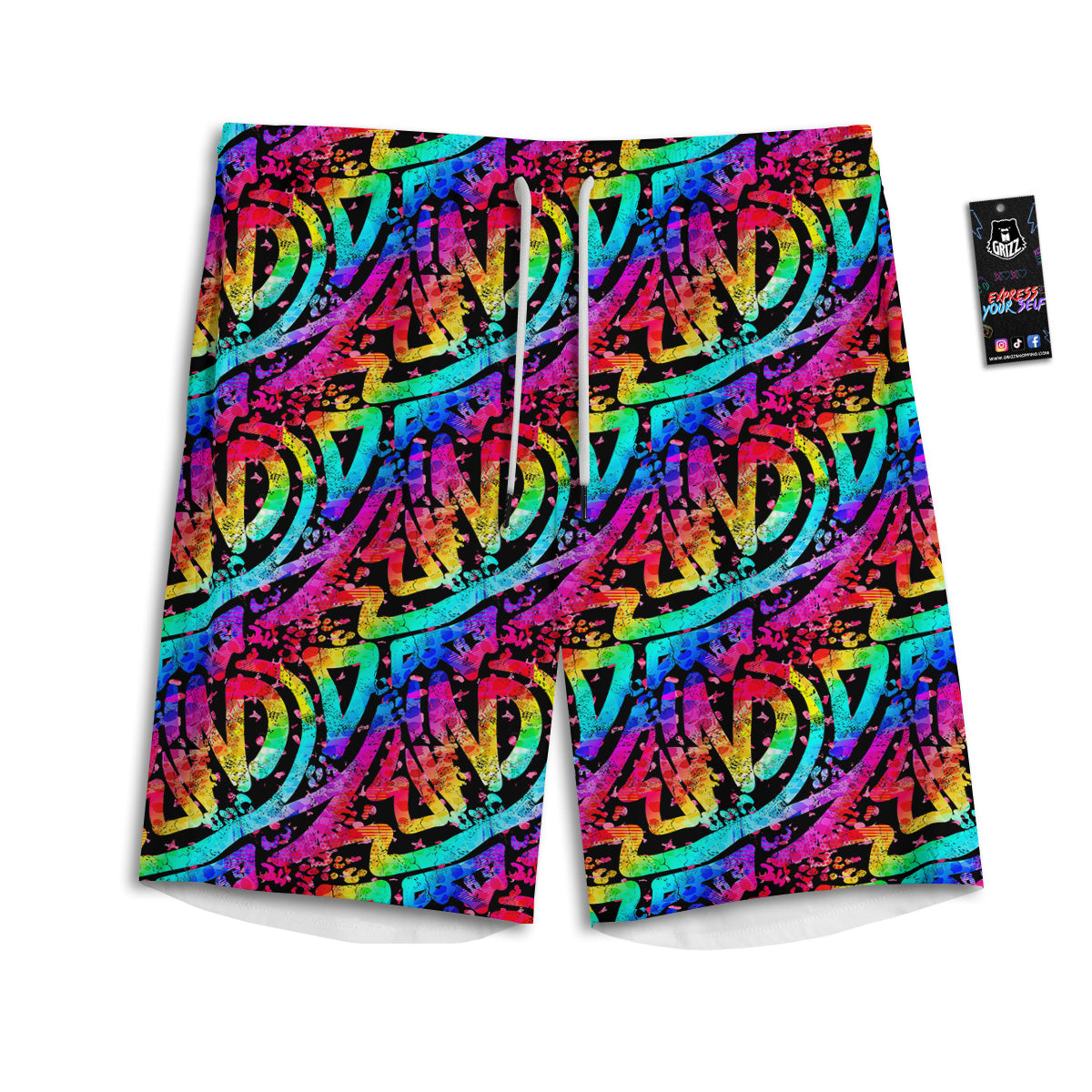 Abstract Graffiti Colorful Paint Print Pattern Men's Athletic Shorts