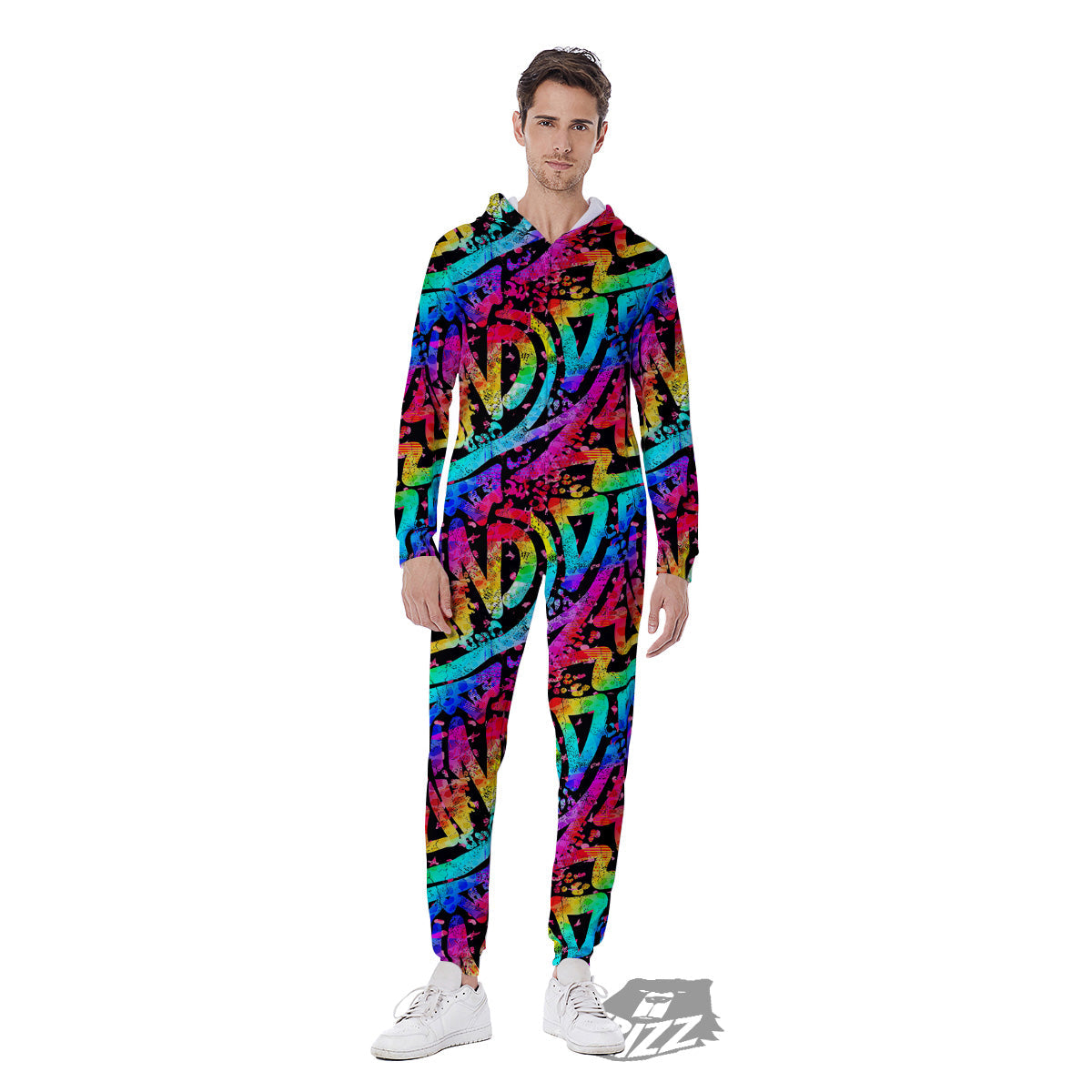 Abstract Graffiti Colorful Paint Print Pattern Men's Jumpsuit-grizzshop