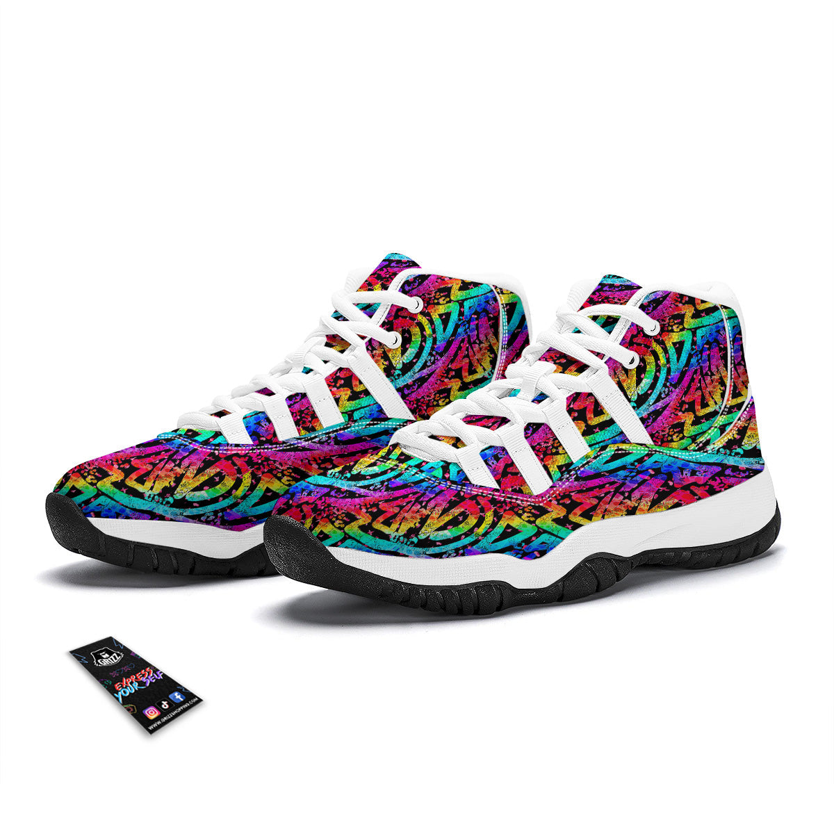 Abstract Graffiti Colorful Paint Print Pattern White Bball Shoes-grizzshop
