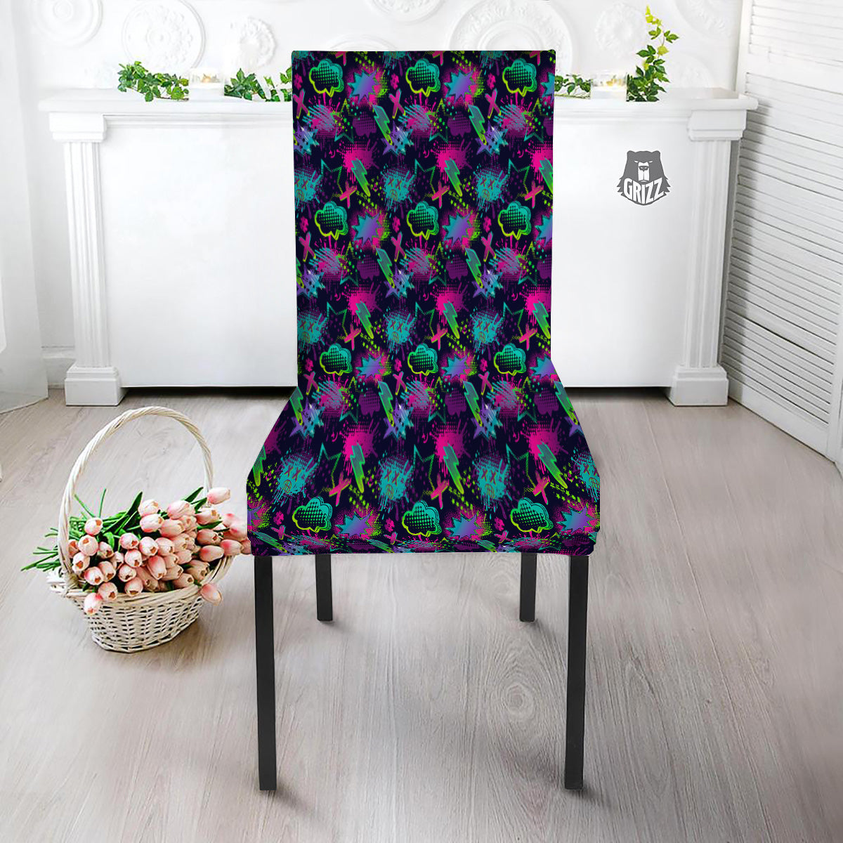 Abstract Graffiti Emoji Print Pattern Dining Chair Slipcover-grizzshop