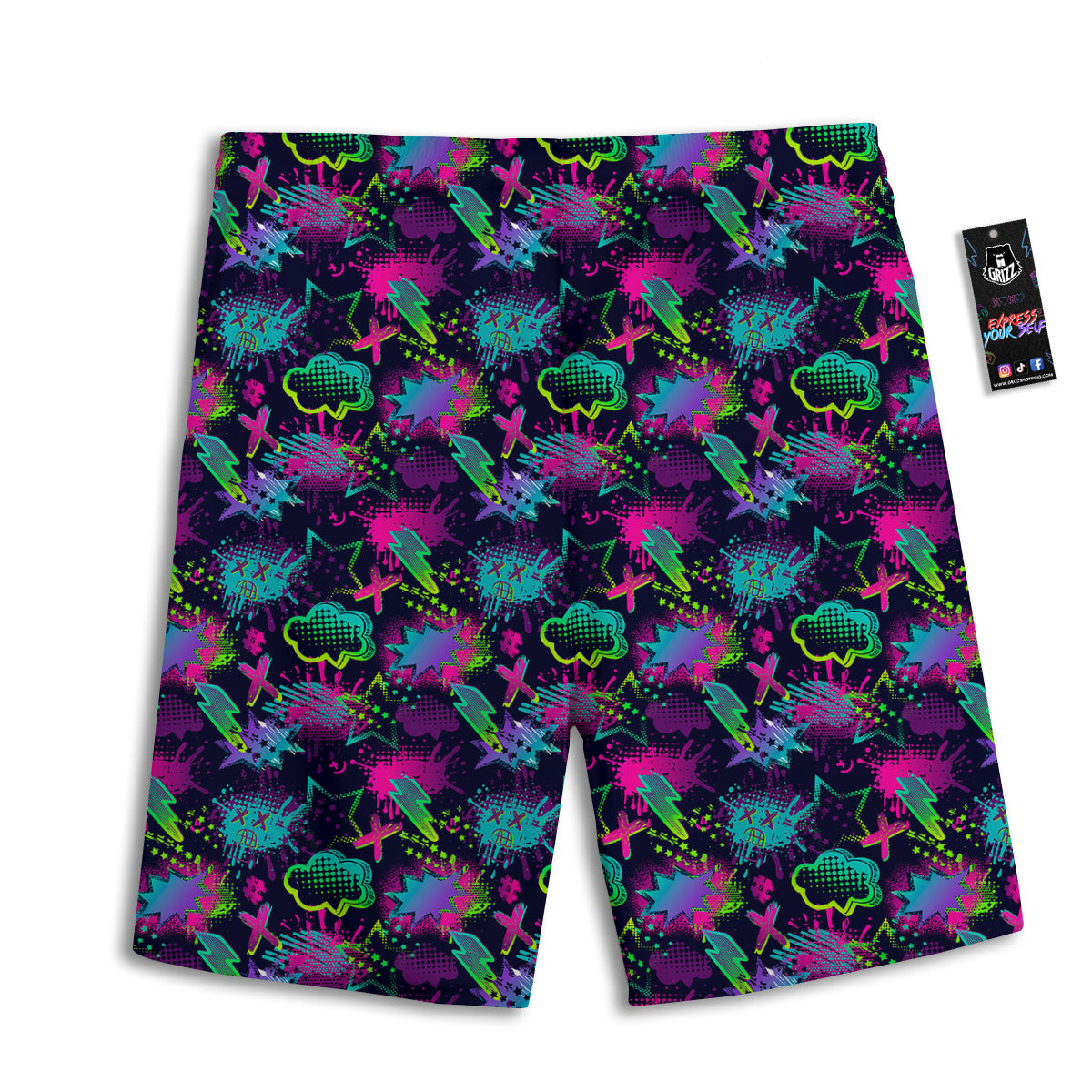 Abstract Graffiti Emoji Print Pattern Men's Athletic Shorts