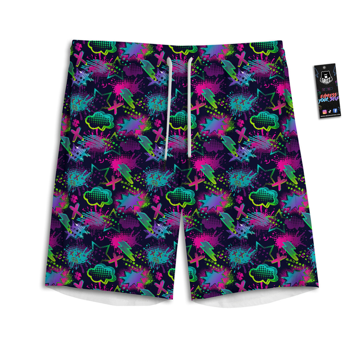Abstract Graffiti Emoji Print Pattern Men's Athletic Shorts