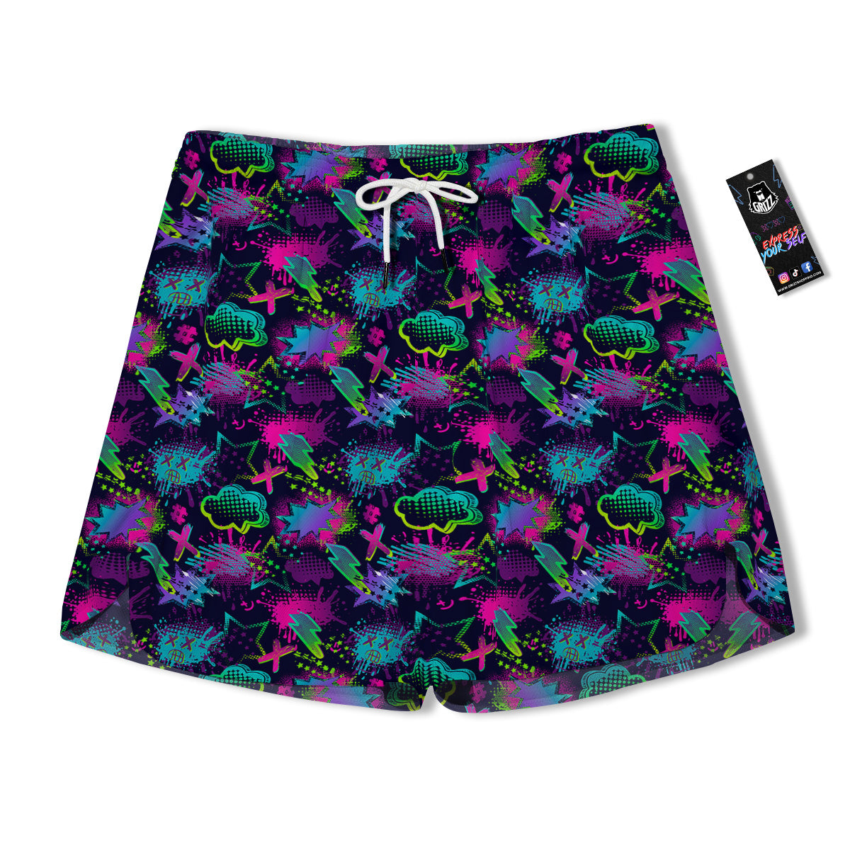 Abstract Graffiti Emoji Print Pattern Men's Running Shorts-grizzshop