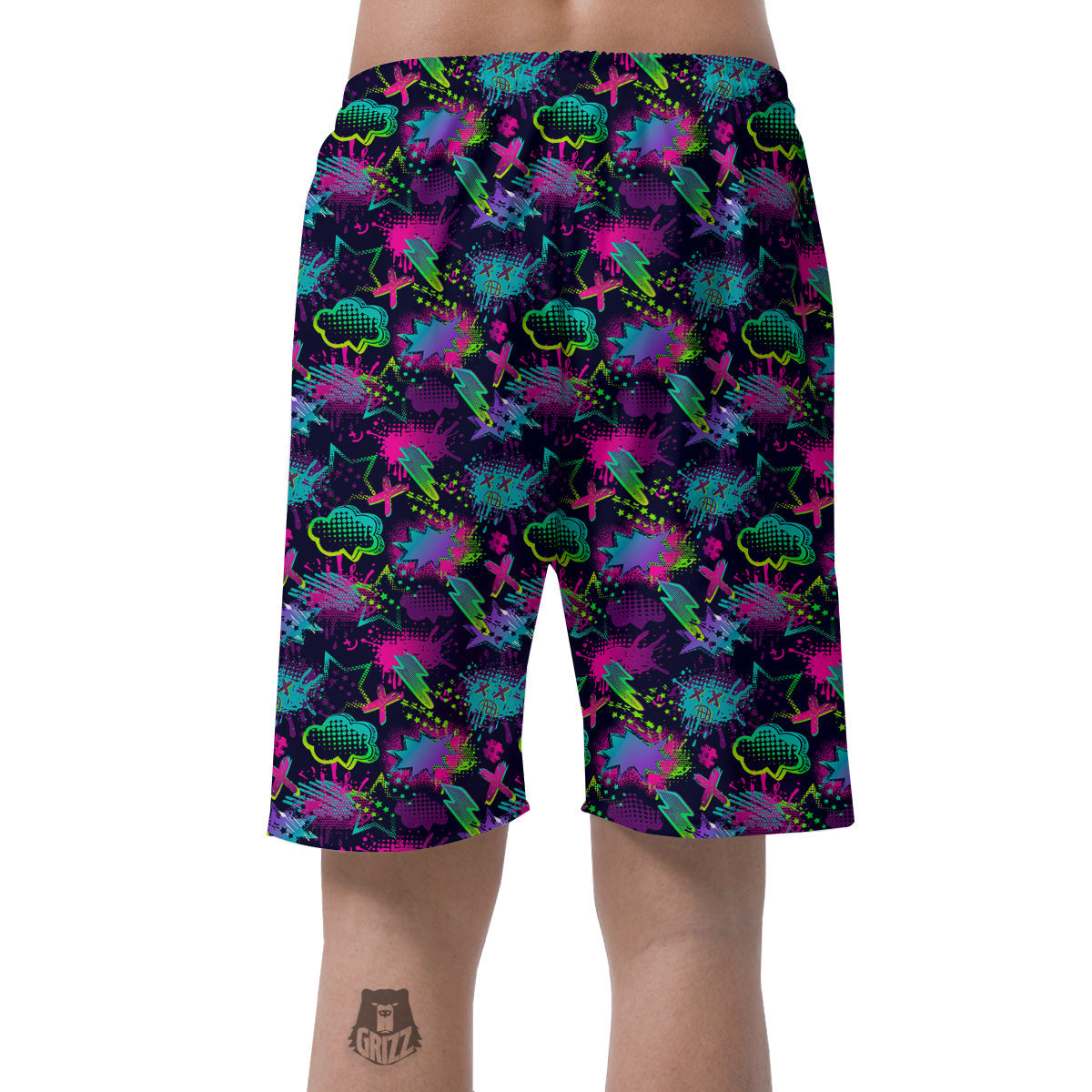 Abstract Graffiti Emoji Print Pattern Men's Shorts-grizzshop
