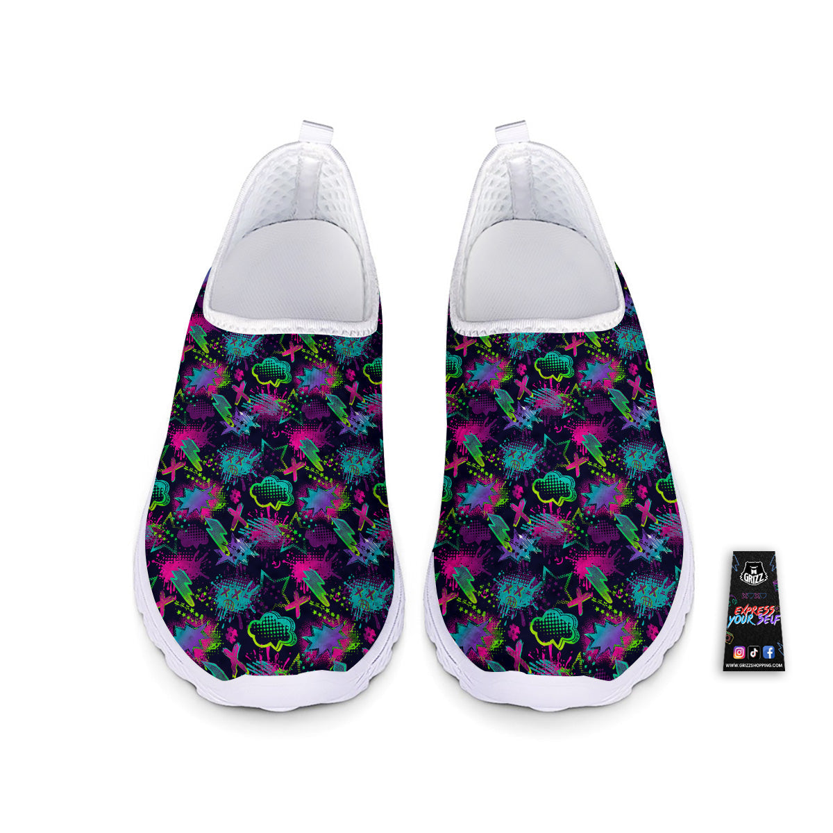 Abstract Graffiti Emoji Print Pattern Nurse Shoes-grizzshop