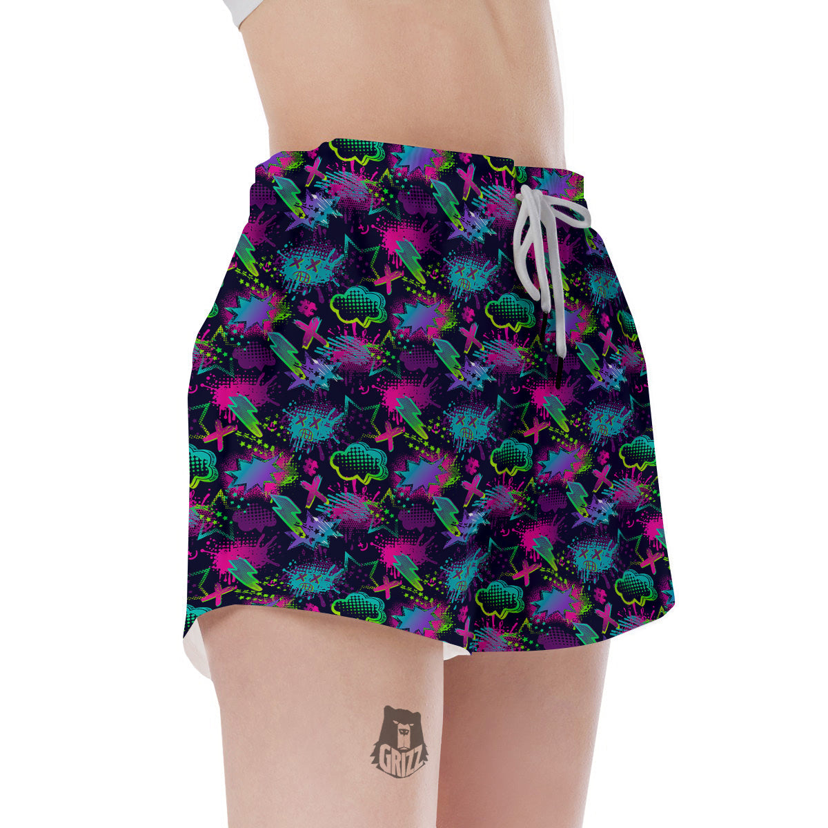 Abstract Graffiti Emoji Print Pattern Women's Shorts-grizzshop