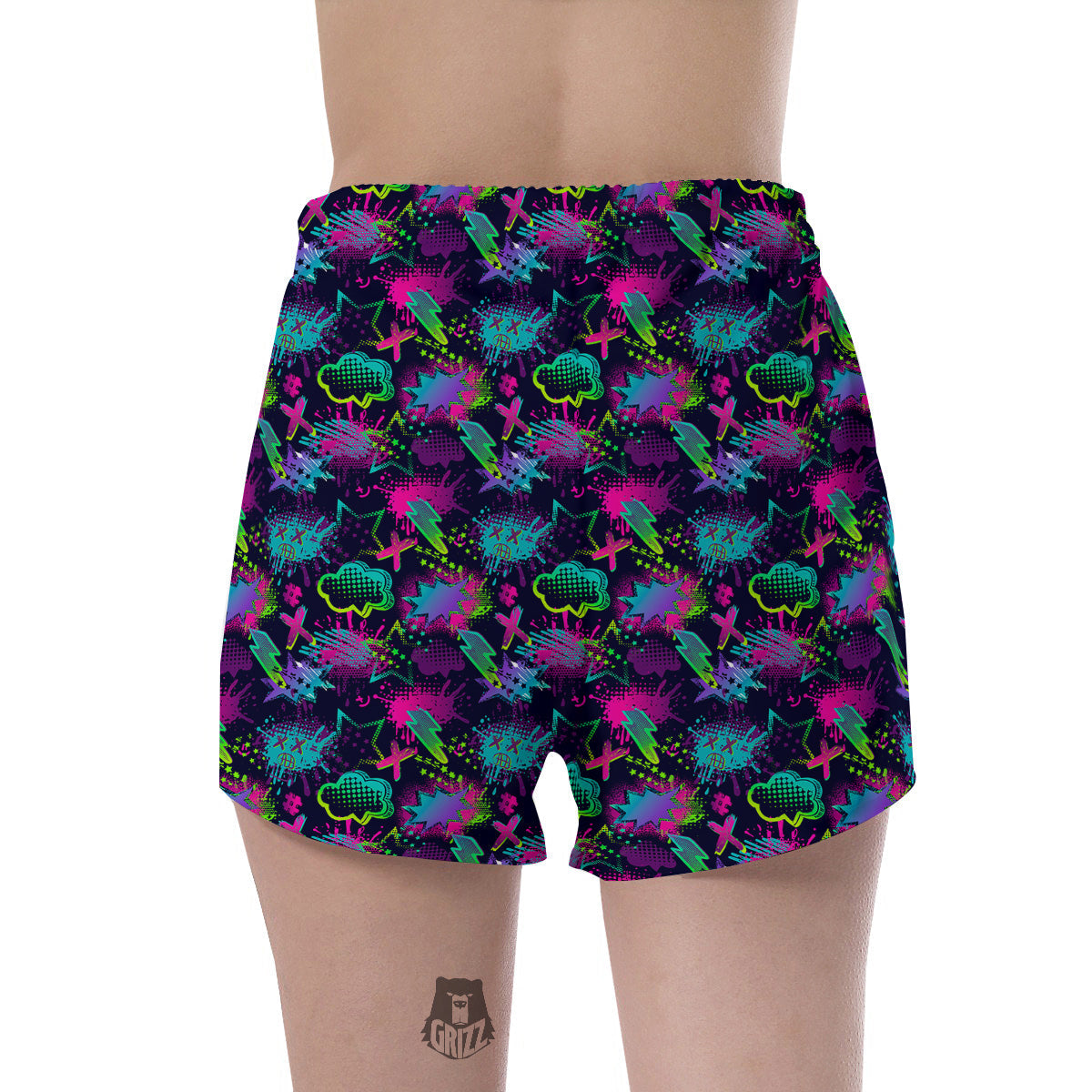 Abstract Graffiti Emoji Print Pattern Women's Shorts-grizzshop