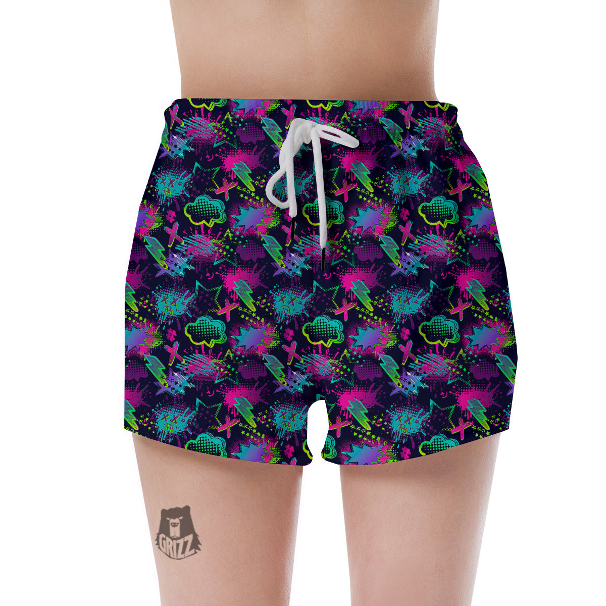 Abstract Graffiti Emoji Print Pattern Women's Shorts-grizzshop