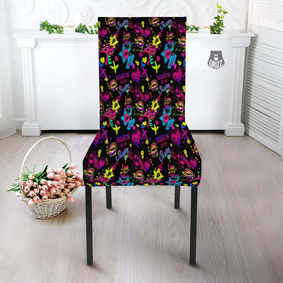 Abstract Graffiti Girlish Spray Paint Print Pattern Dining Chair Slipcover-grizzshop