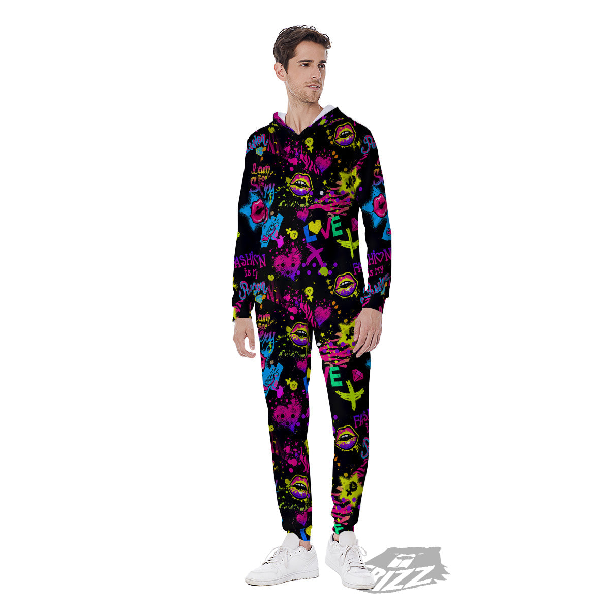 Abstract Graffiti Girlish Spray Paint Print Pattern Men's Jumpsuit-grizzshop