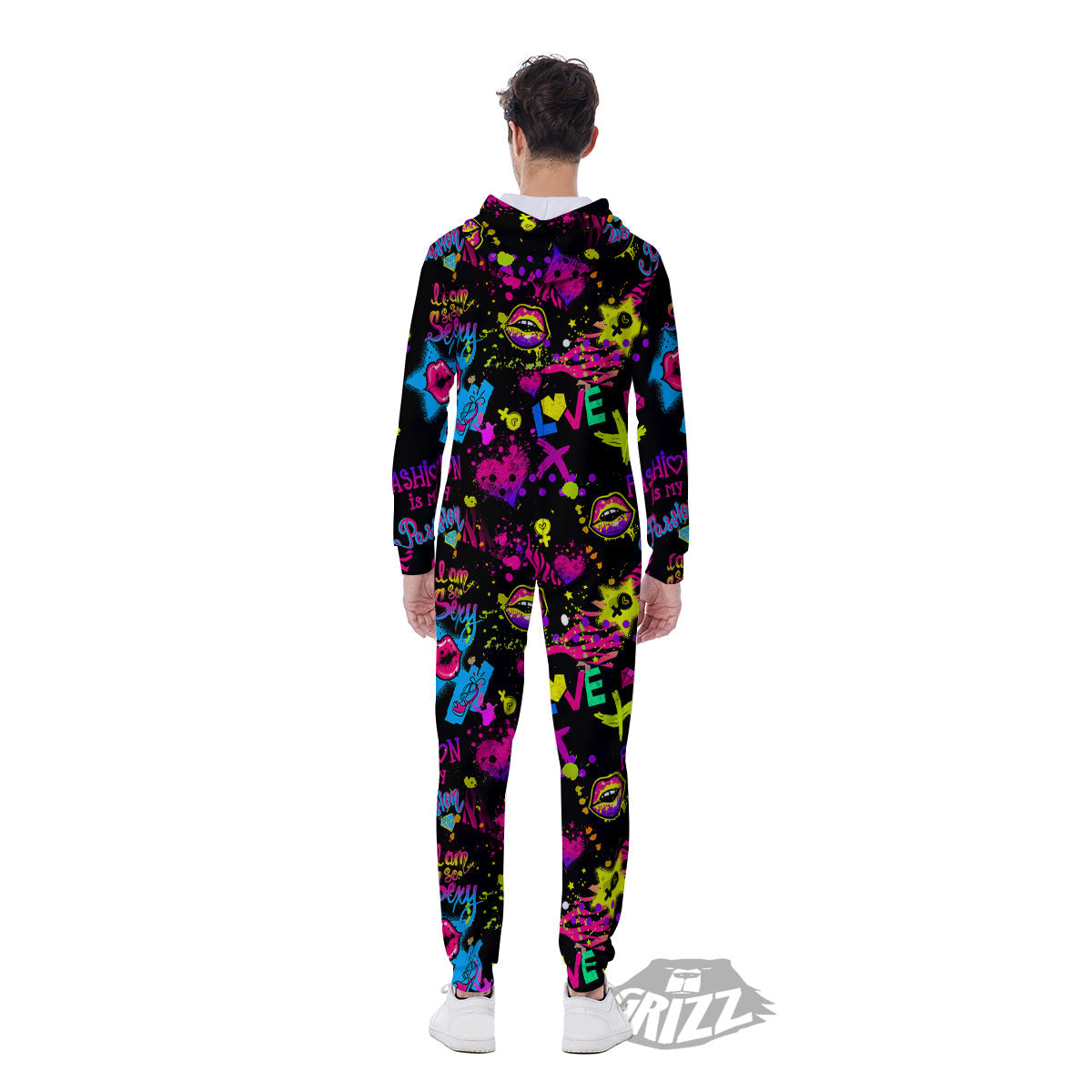Abstract Graffiti Girlish Spray Paint Print Pattern Men's Jumpsuit-grizzshop