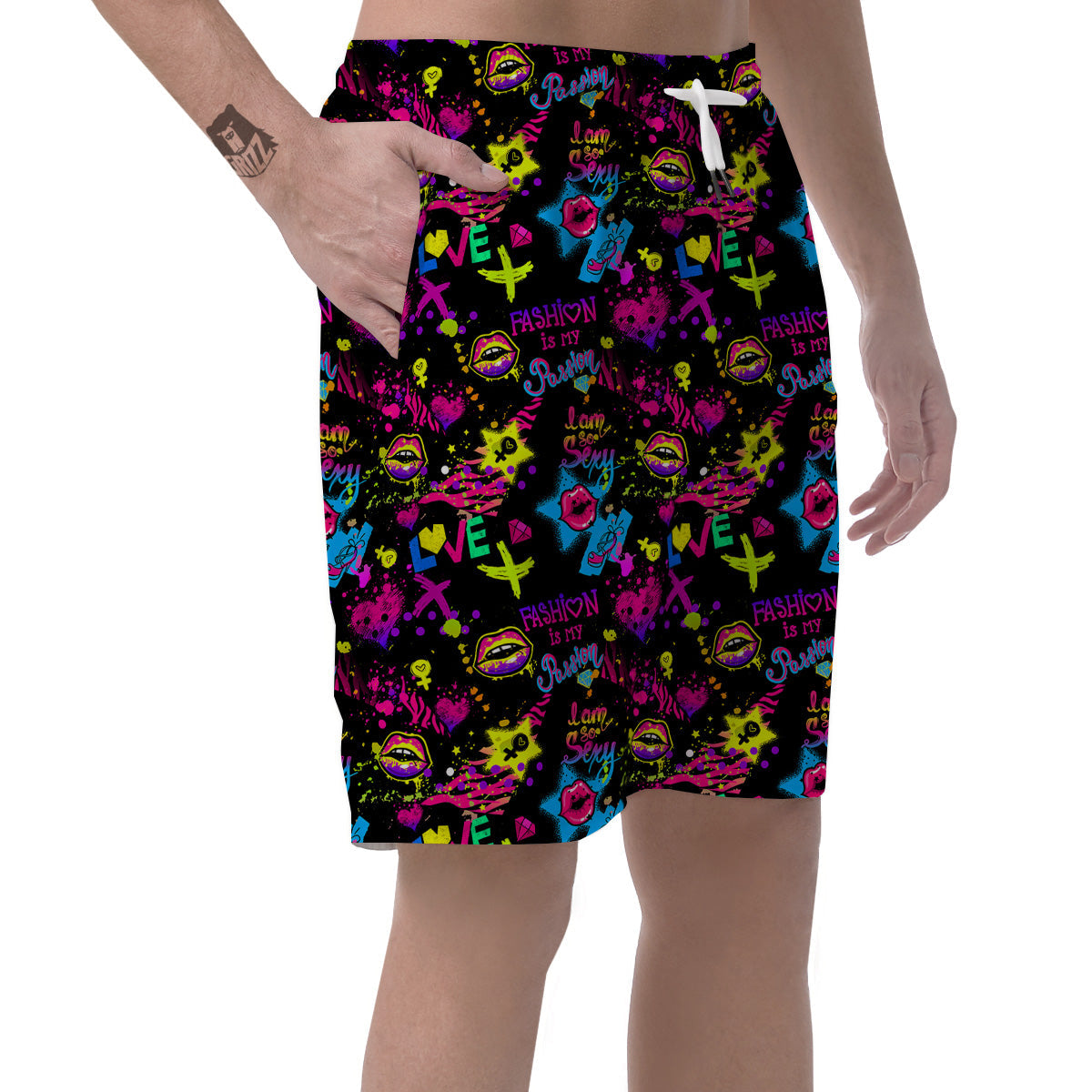 Abstract Graffiti Girlish Spray Paint Print Pattern Men's Shorts-grizzshop