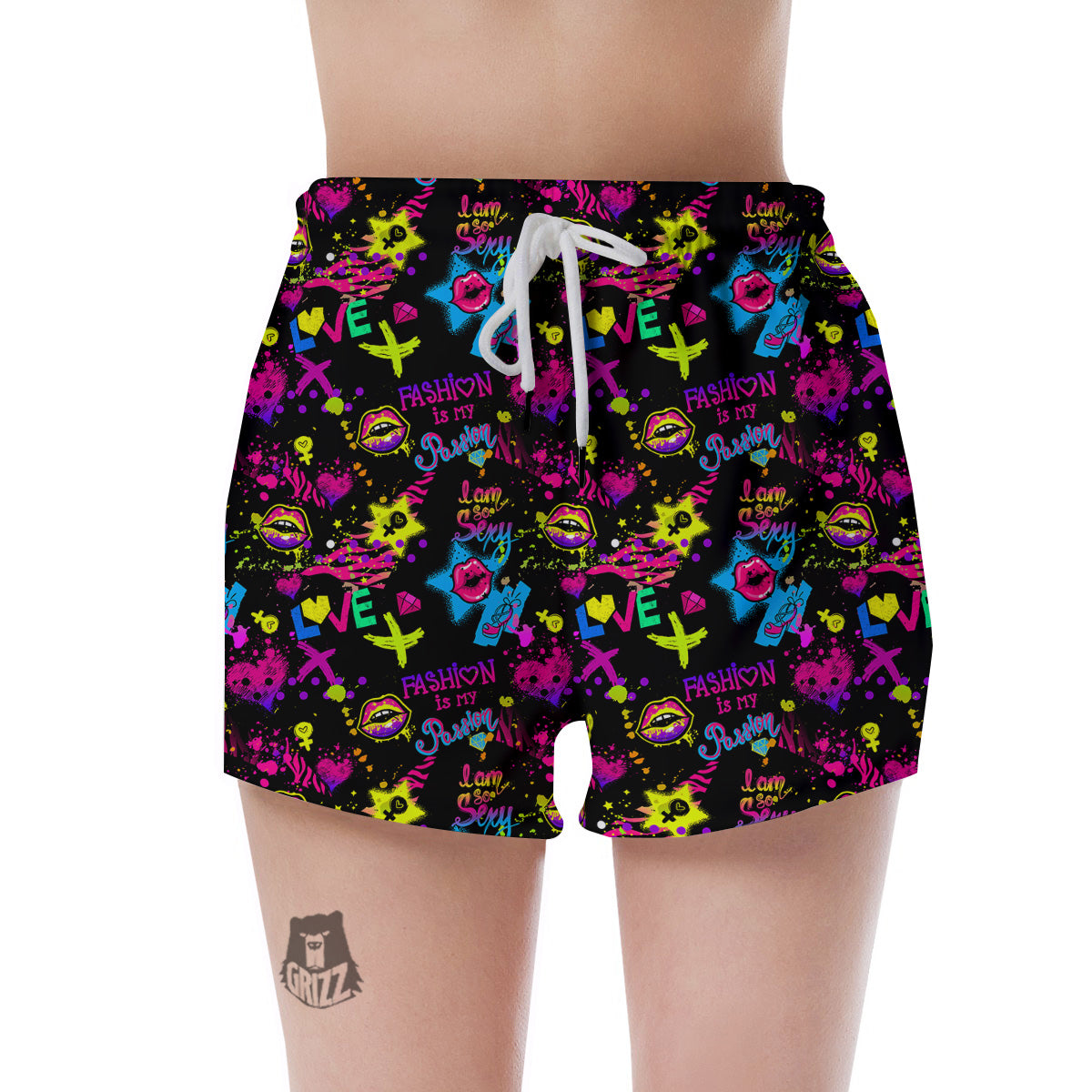 Abstract Graffiti Girlish Spray Paint Print Pattern Women's Shorts-grizzshop