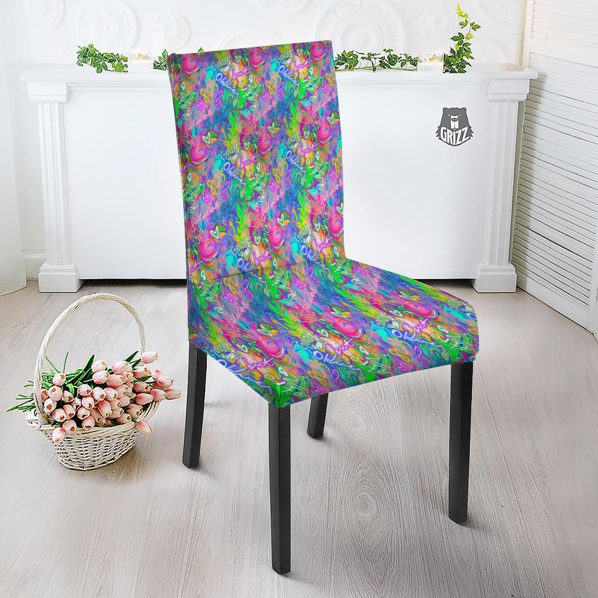 Abstract Graffiti Hand Drawing Neon Retro Print Pattern Dining Chair Slipcover-grizzshop