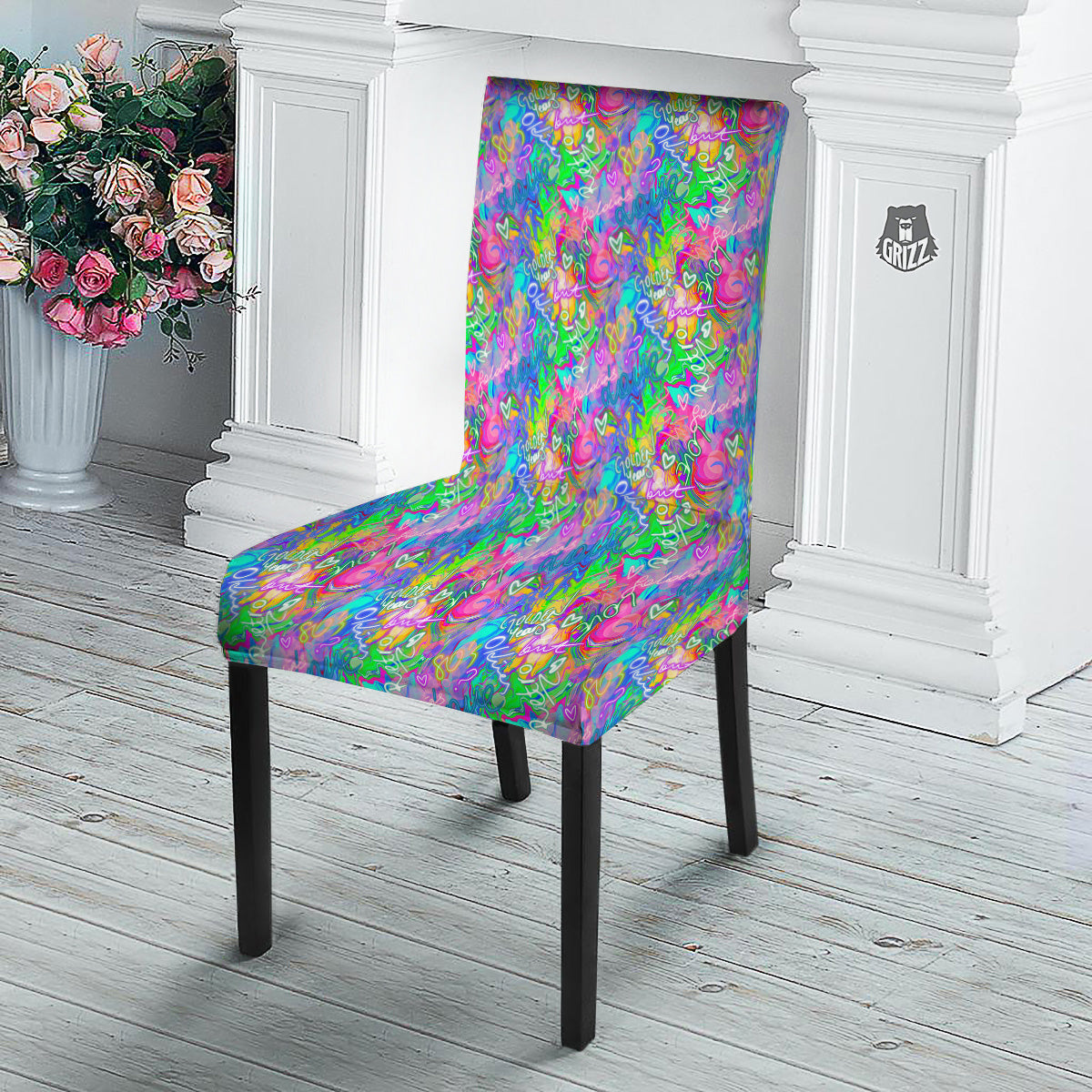 Abstract Graffiti Hand Drawing Neon Retro Print Pattern Dining Chair Slipcover-grizzshop