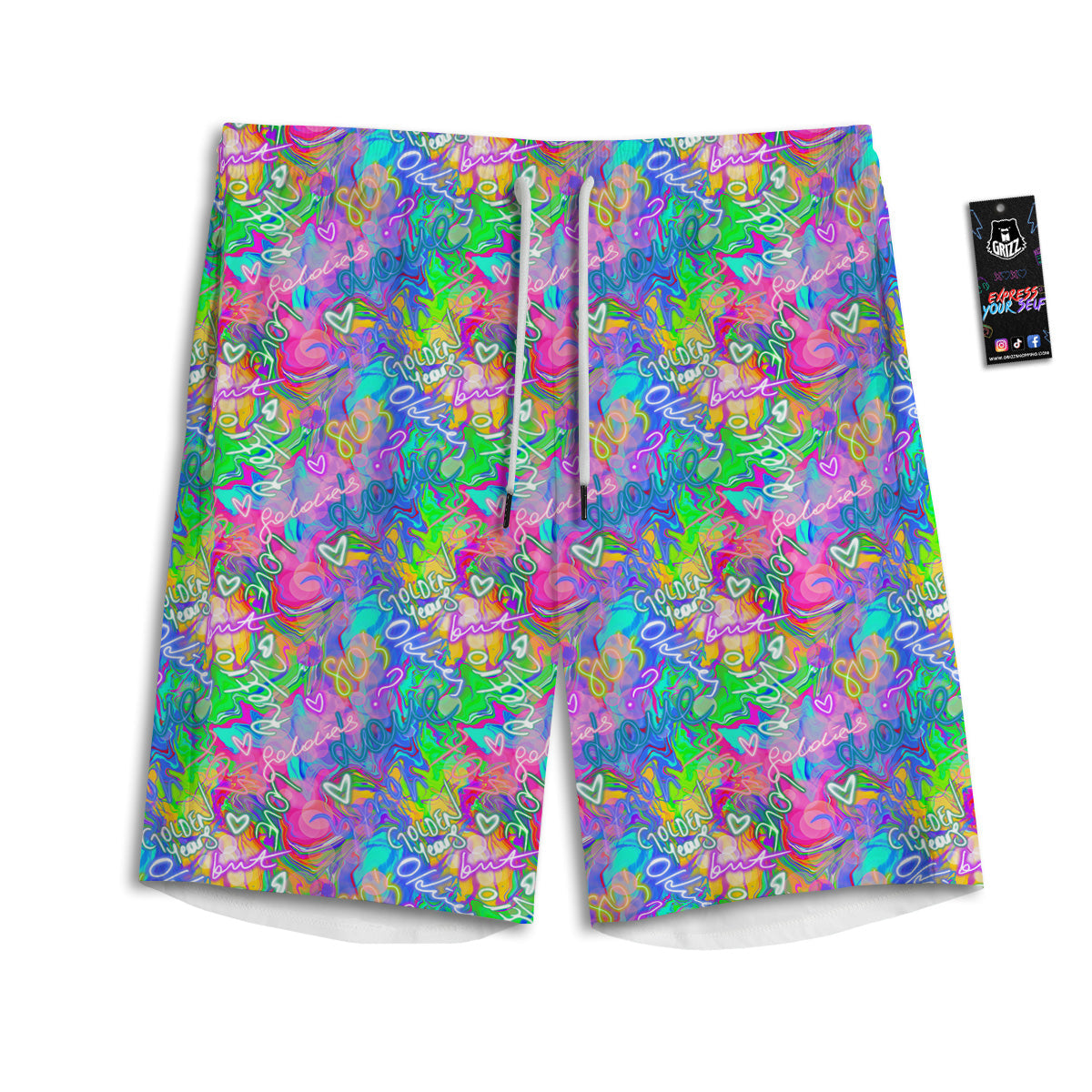 Abstract Graffiti Hand Drawing Neon Retro Print Pattern Men's Athletic Shorts