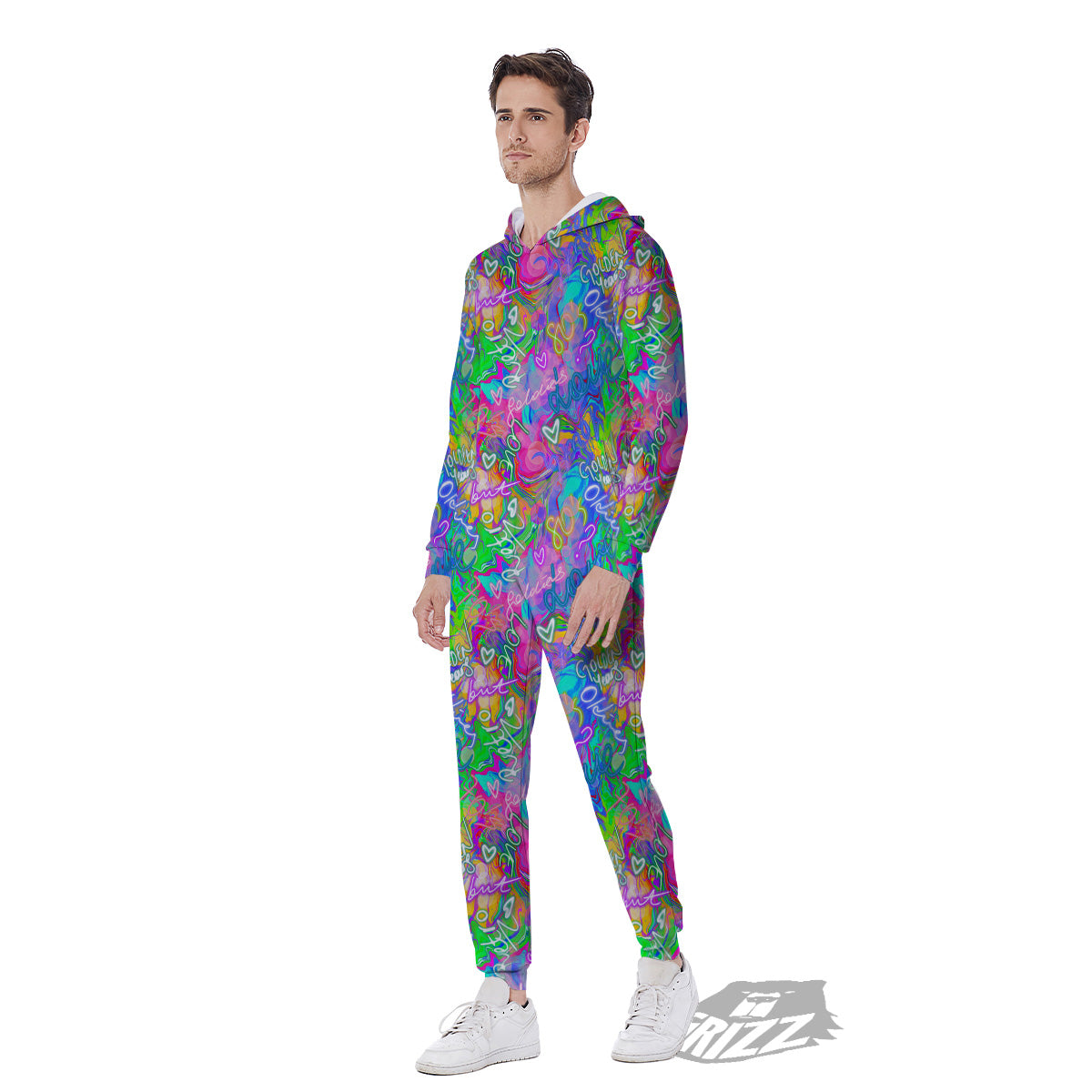 Abstract Graffiti Hand Drawing Neon Retro Print Pattern Men's Jumpsuit-grizzshop