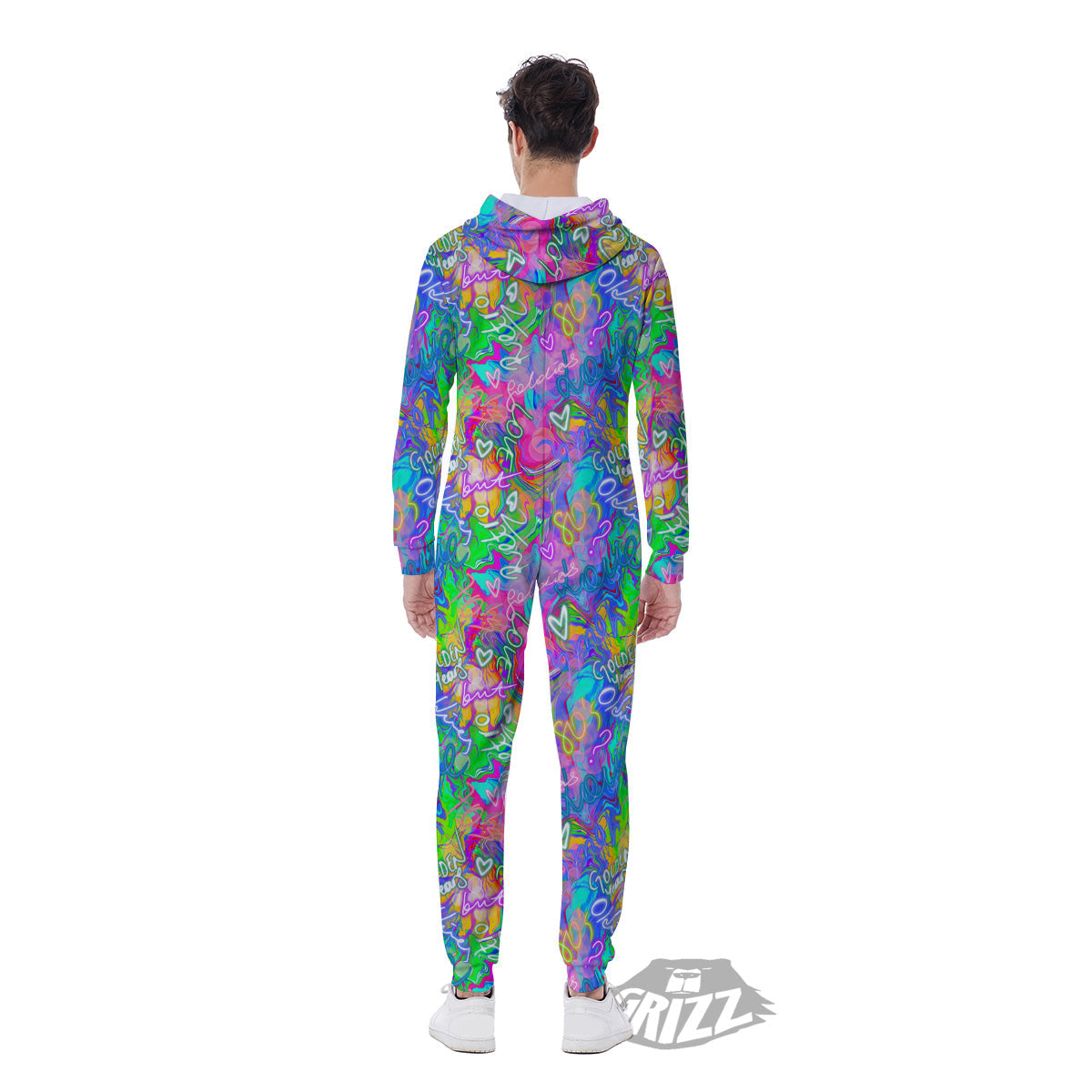 Abstract Graffiti Hand Drawing Neon Retro Print Pattern Men's Jumpsuit-grizzshop