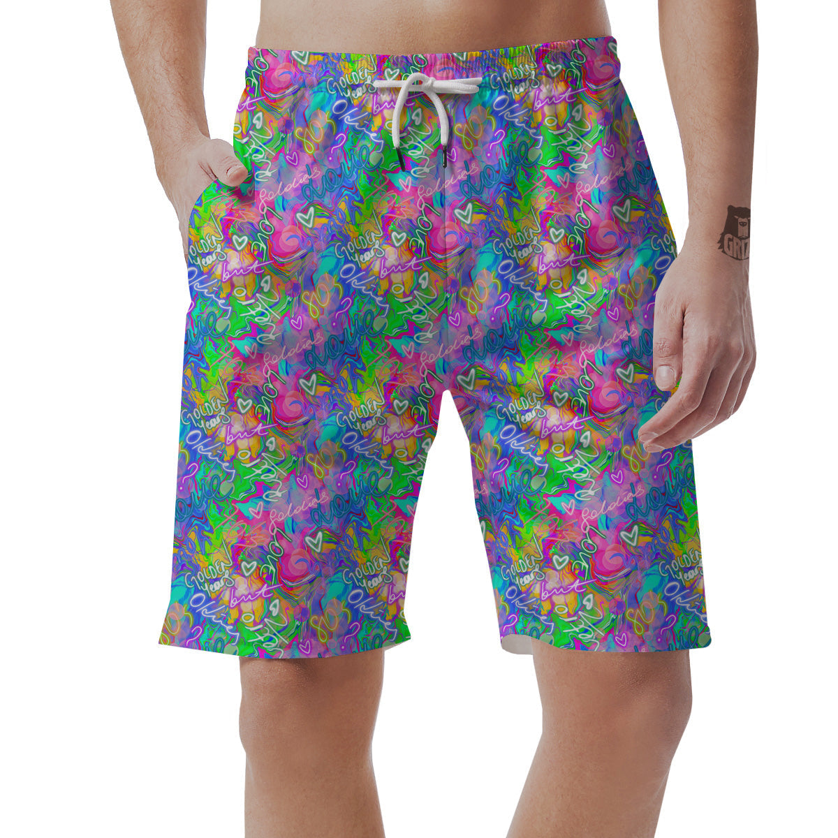Abstract Graffiti Hand Drawing Neon Retro Print Pattern Men's Shorts-grizzshop