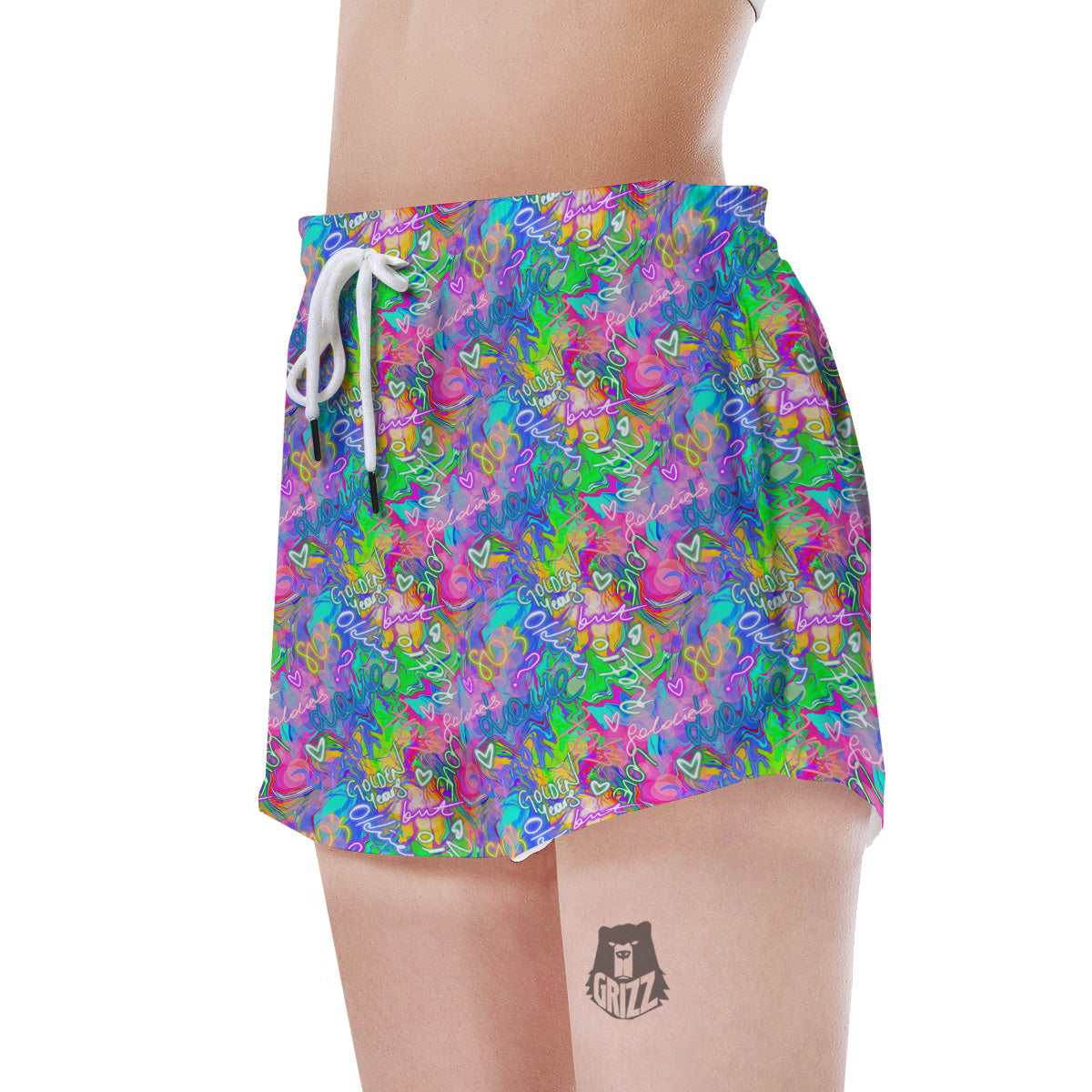 Abstract Graffiti Hand Drawing Neon Retro Print Pattern Women's Shorts-grizzshop
