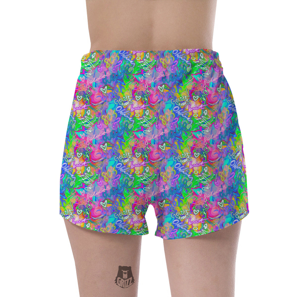Abstract Graffiti Hand Drawing Neon Retro Print Pattern Women's Shorts-grizzshop