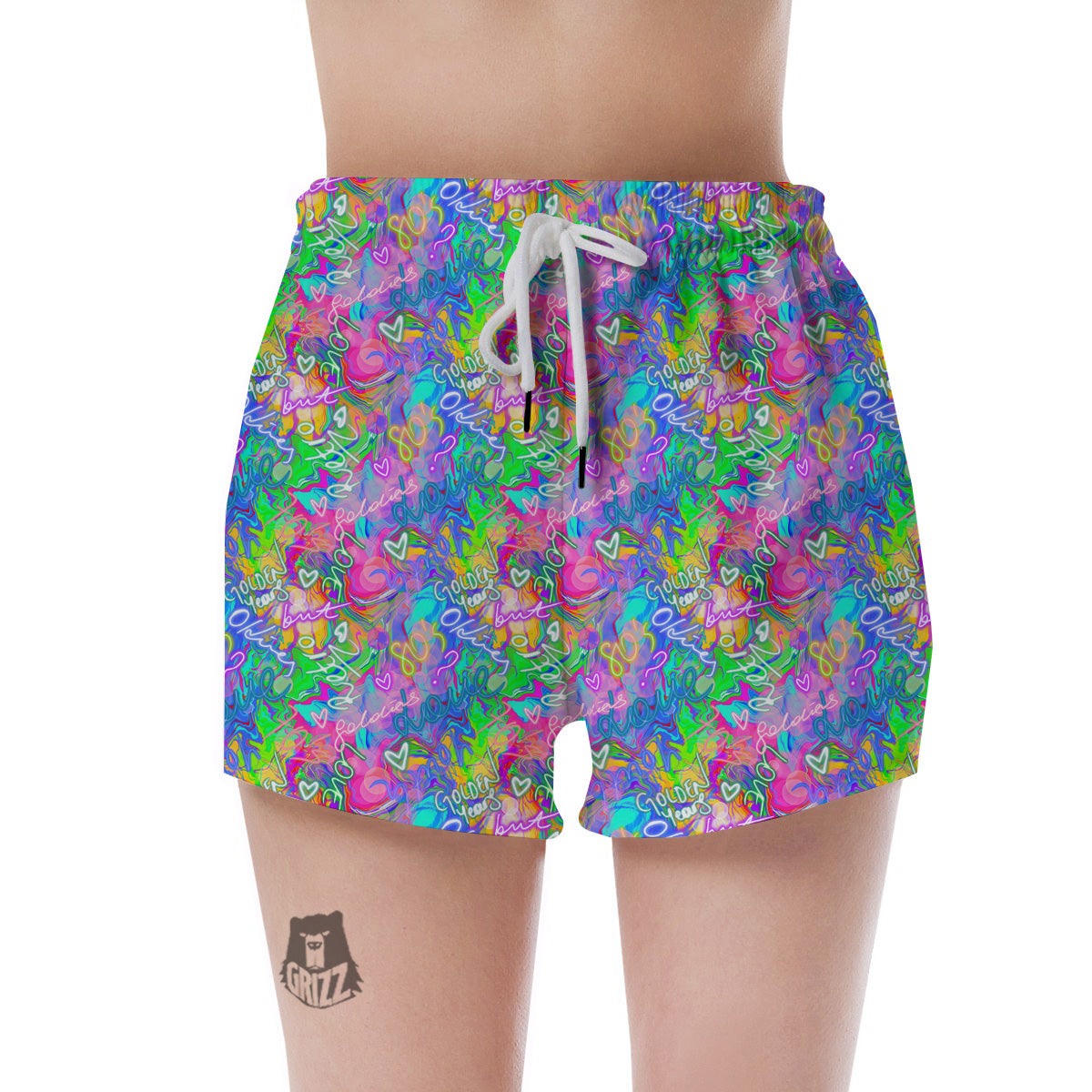 Abstract Graffiti Hand Drawing Neon Retro Print Pattern Women's Shorts-grizzshop
