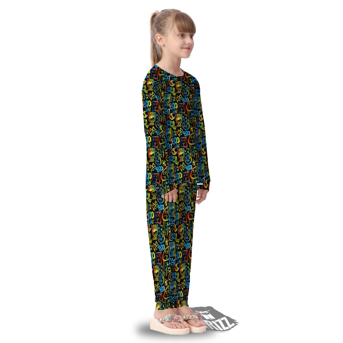 Abstract Graffiti Neon Monsters Print Pattern Kid's Pajamas-grizzshop