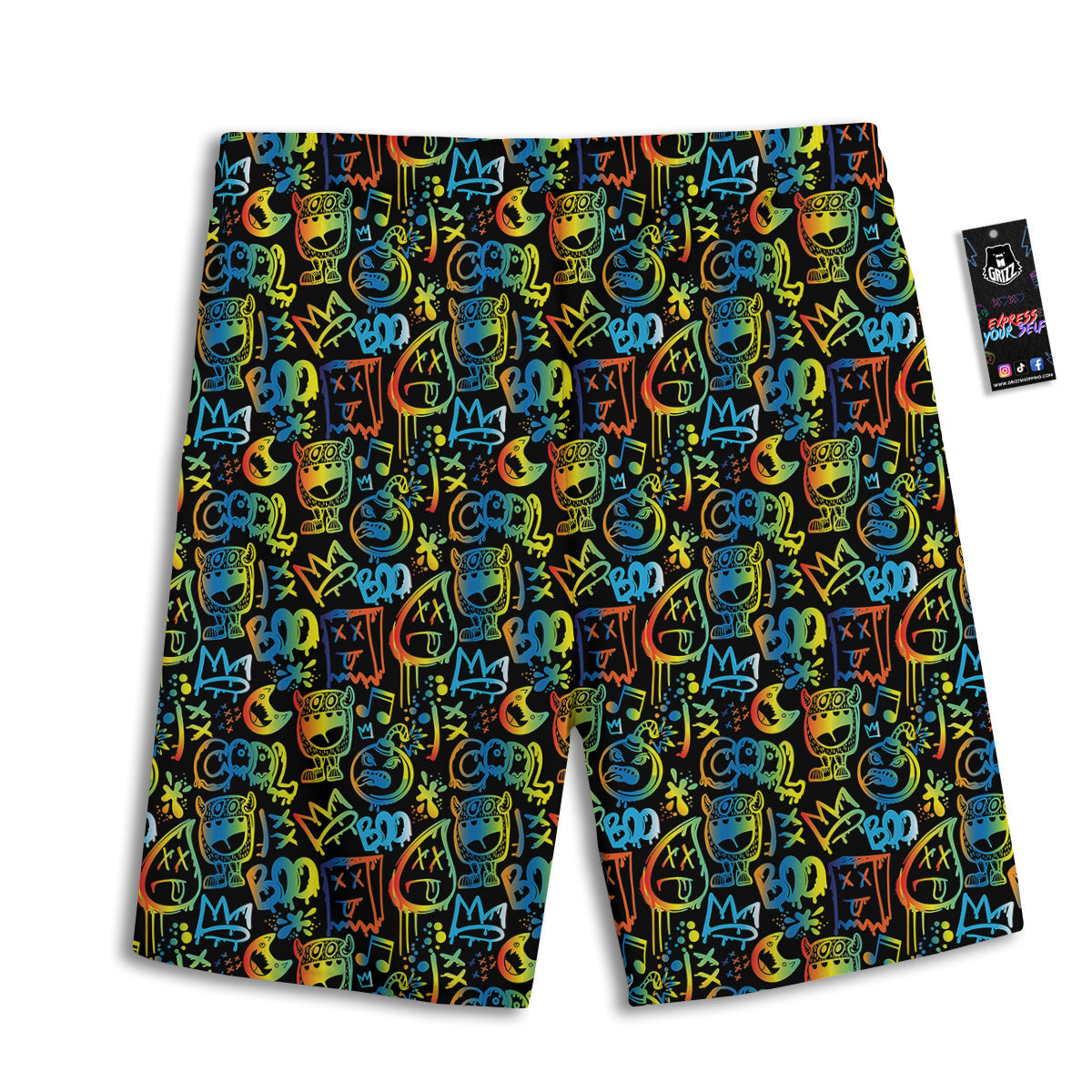 Abstract Graffiti Neon Monsters Print Pattern Men's Athletic Shorts