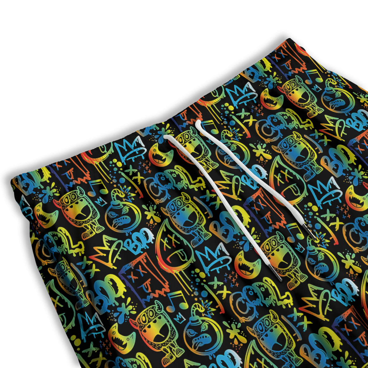 Abstract Graffiti Neon Monsters Print Pattern Men's Athletic Shorts