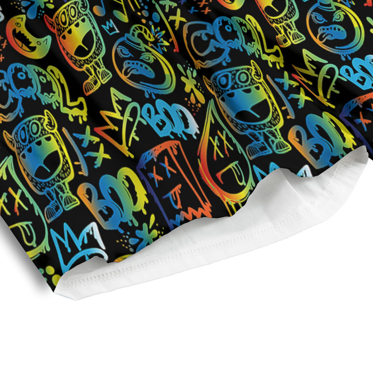 Abstract Graffiti Neon Monsters Print Pattern Men's Athletic Shorts