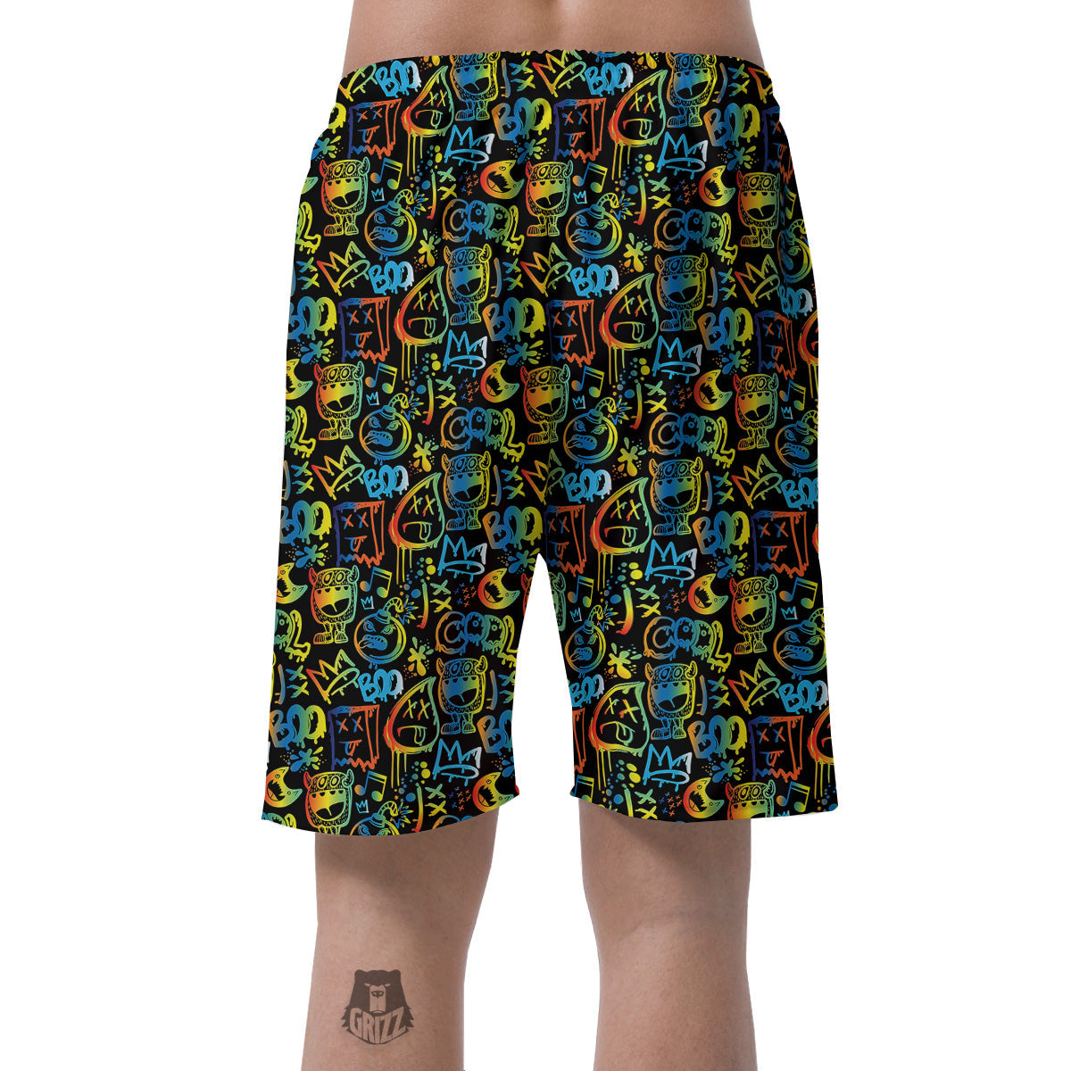 Abstract Graffiti Neon Monsters Print Pattern Men's Shorts-grizzshop