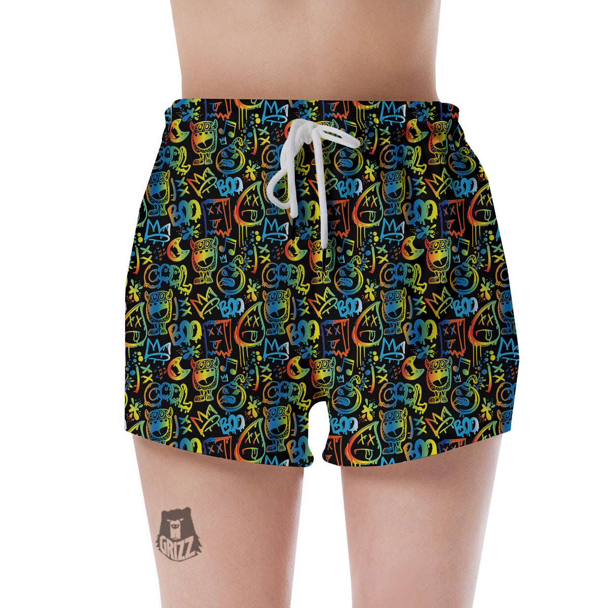 Abstract Graffiti Neon Monsters Print Pattern Women's Shorts-grizzshop