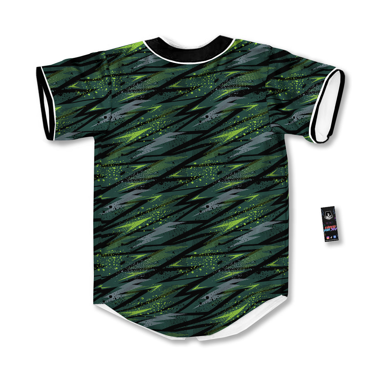 Abstract Green Lightning Print Pattern Baseball Jersey-grizzshop
